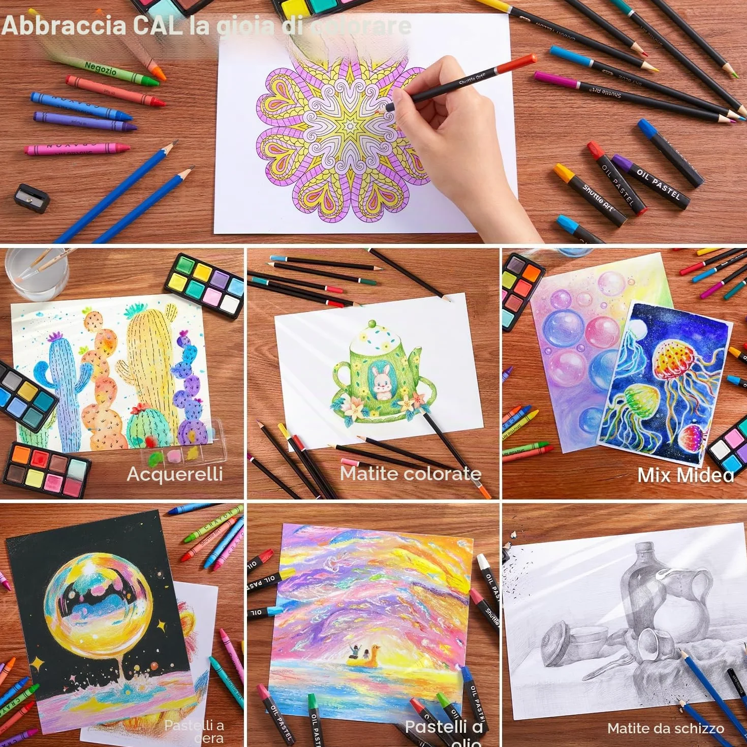 Set d’arte di luxe, Shuttle Art Kit d’arte con penne acriliche da disegno pastelli a olio acquoso pannelli di colore filigrana libri di colore acquoso Pad da disegno per bambini adulti