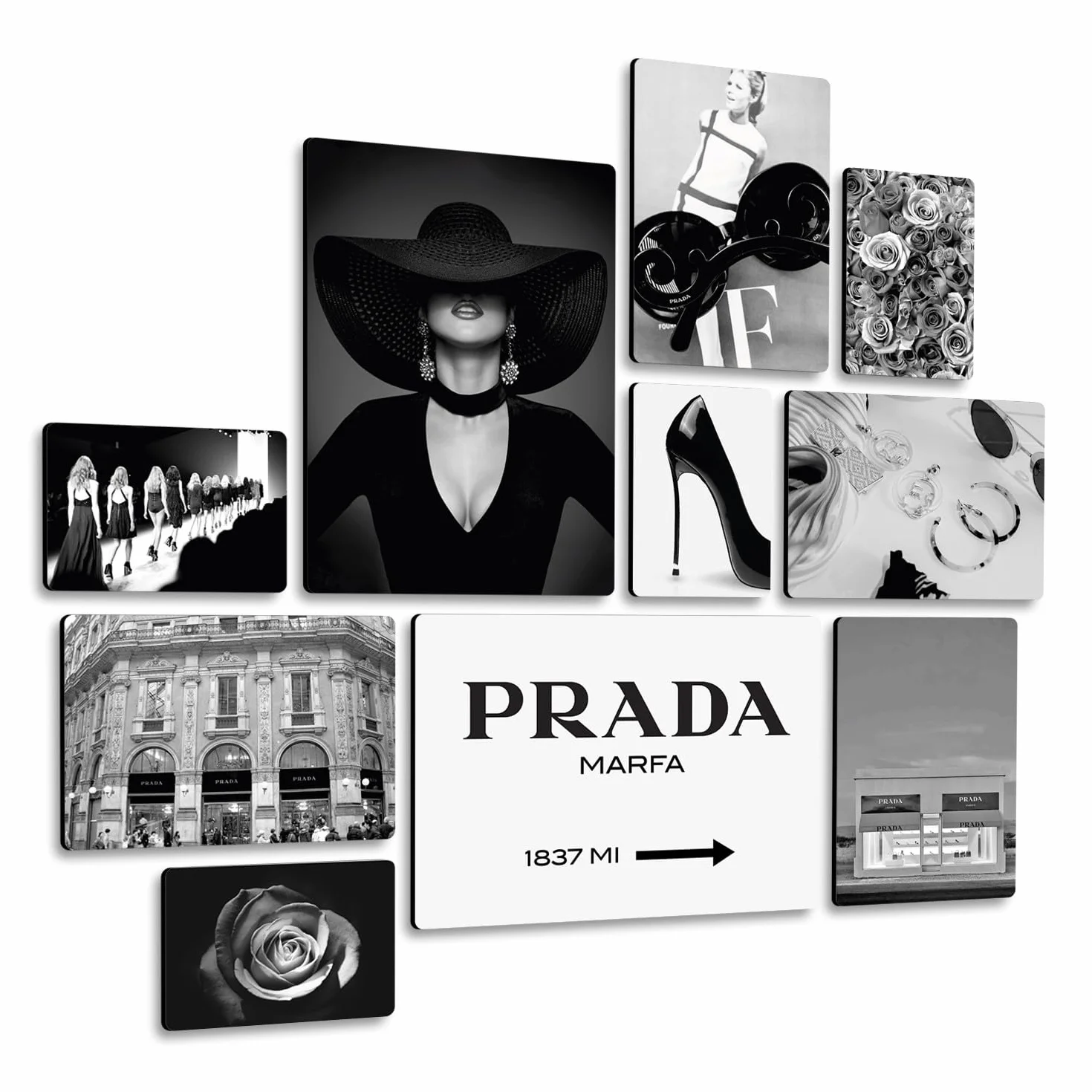Giallobus Set 10 quadri Multi pannello Fashion Prada Marfa Legno Mdf 42x29,7cm 29,7x21cm 21x14,85cm