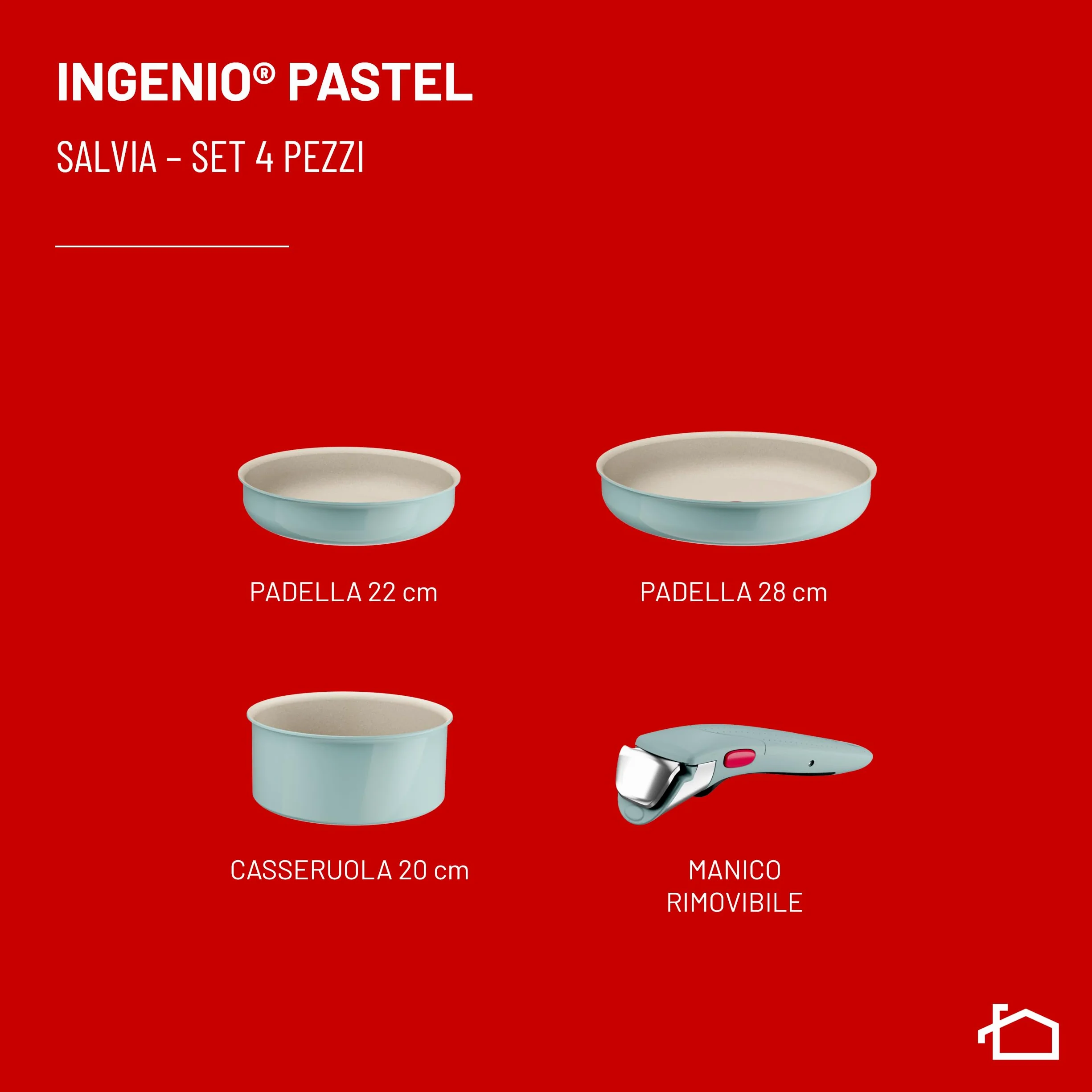 Lagostina Ingenio Pastel Set di Padelle Antiaderenti 4 Pezzi con Manico Rimovibile Compatibili Induzione Forno