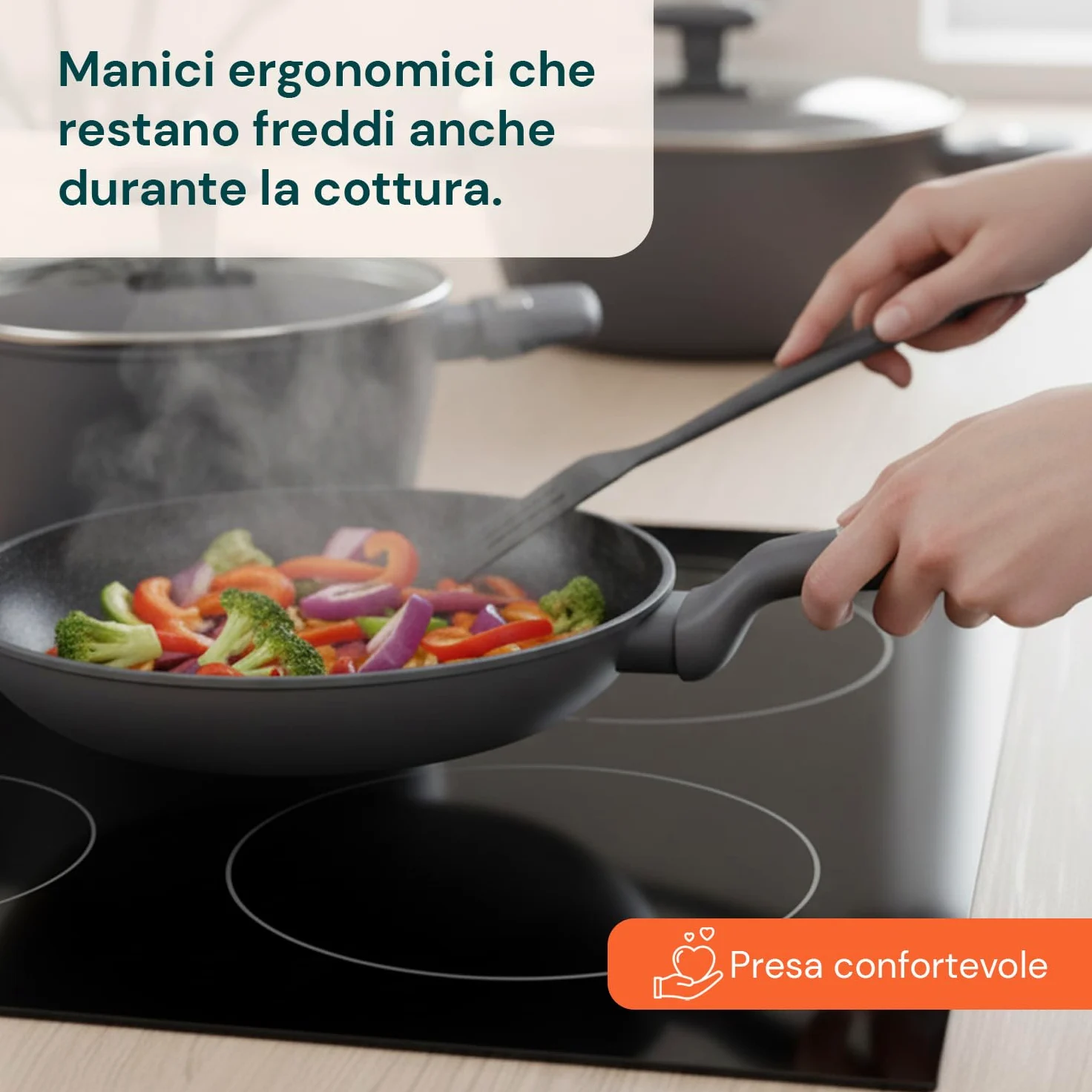Wintem – Batteria Pentole e Padelle 13 Pezzi Antiaderenti per Cucina Moderna e Tradizionale Compatibile con Piano a Induzione, Rivestimento in Alluminio, Coperchi in Vetro e Manici Ergonomici