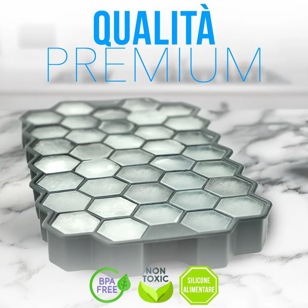Stampi Ghiaccio in Silicone con Coperchio Set 2 Impilabili BPA Free 74 Cubetti Facile Rilascio Salvaspazio