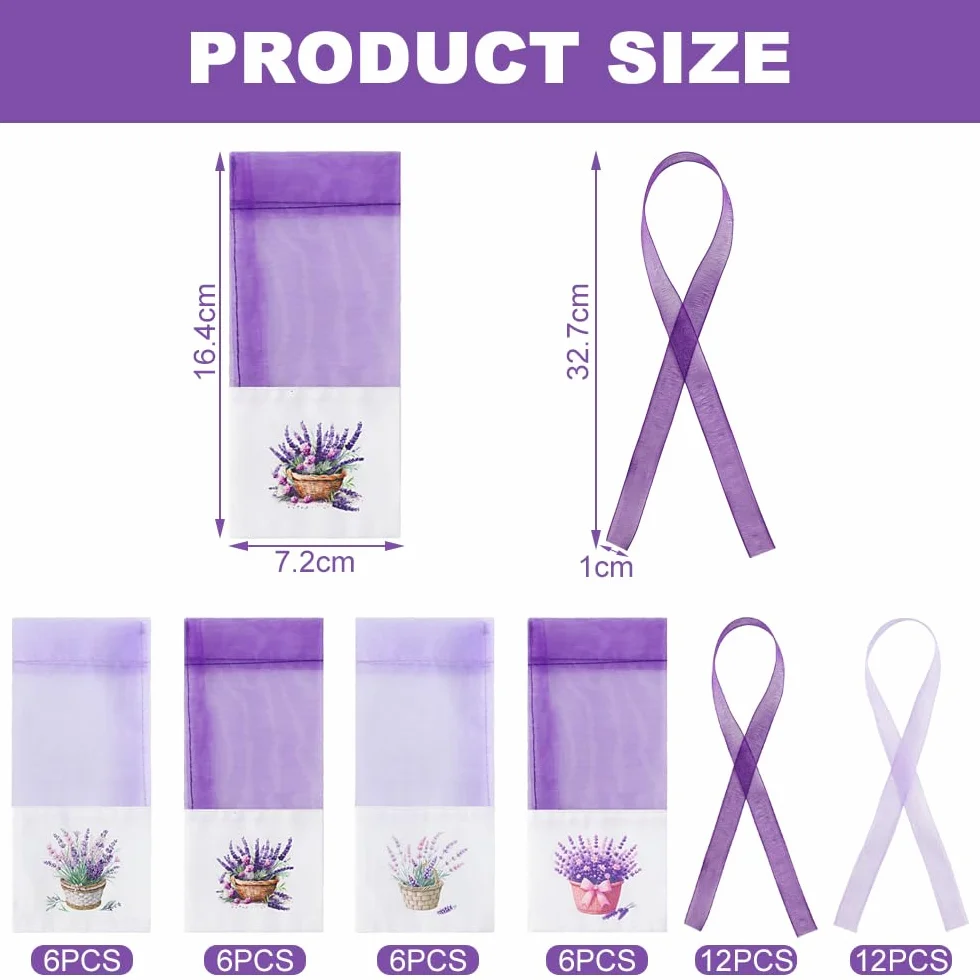 24 Pezzi Sacchetti di Lavanda bustina, Sacchetti Vuoti Viola Garza di Coulisse di Cotone per Lavanda, spezie ed Erbe, Bustine di profumo per il guardaroba, Borsa regalo per aromi per auto (E)