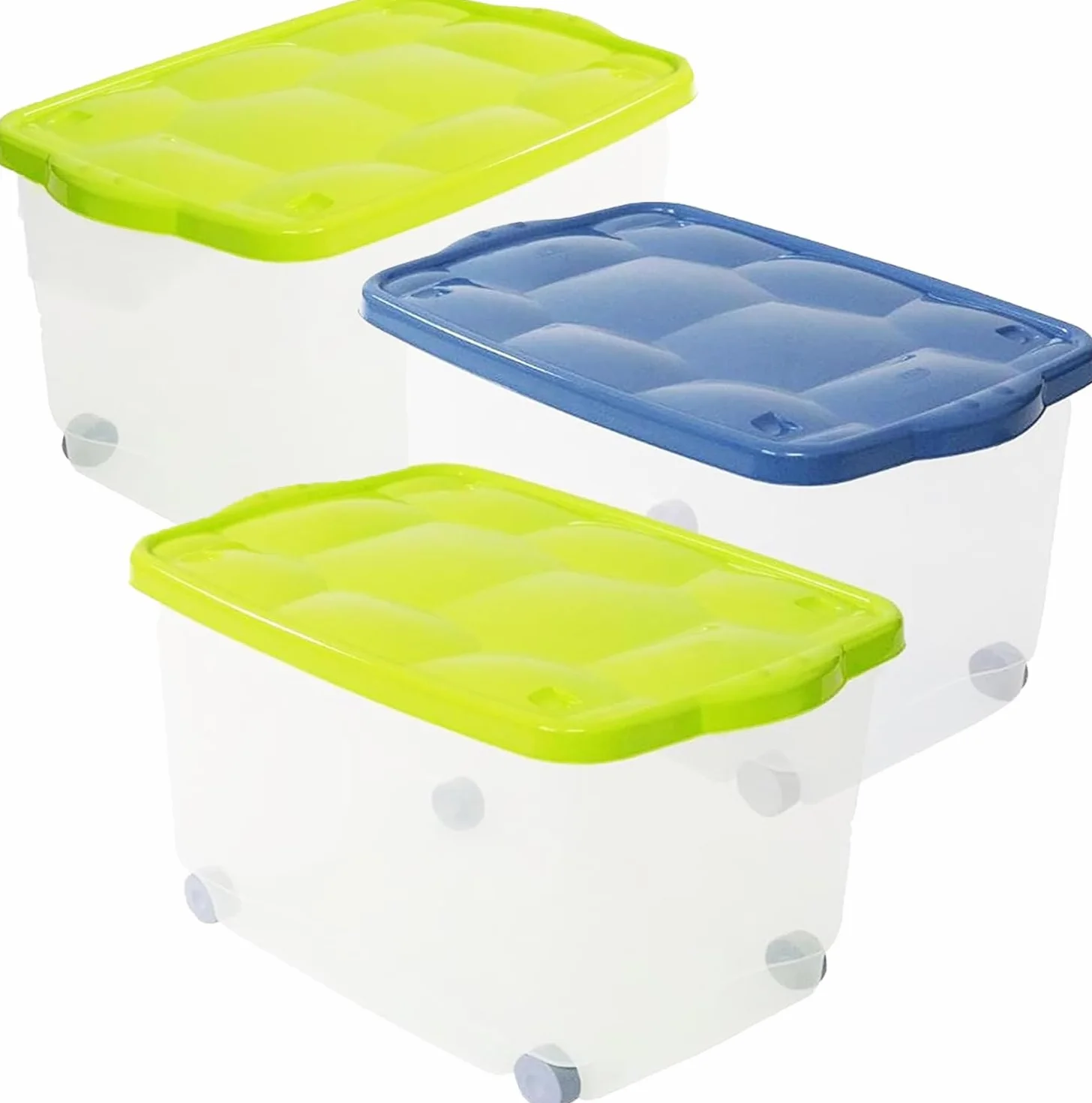 MAURY'S Set 3 Contenitori Multiuso 55L con Ruote e Coperchio Trasparente 60x40x36 cm Organizer