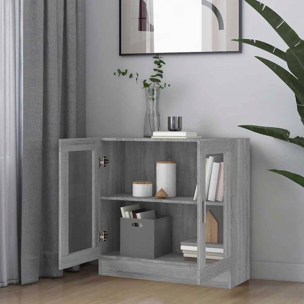 Armadio Vetrina Sonoma Grigio 82,5x30,5x80 cm Legno Ingenierie | 2 scomparti, superficie facile da pulire, fissaggio a parete incluso, manuale di montaggio fornito