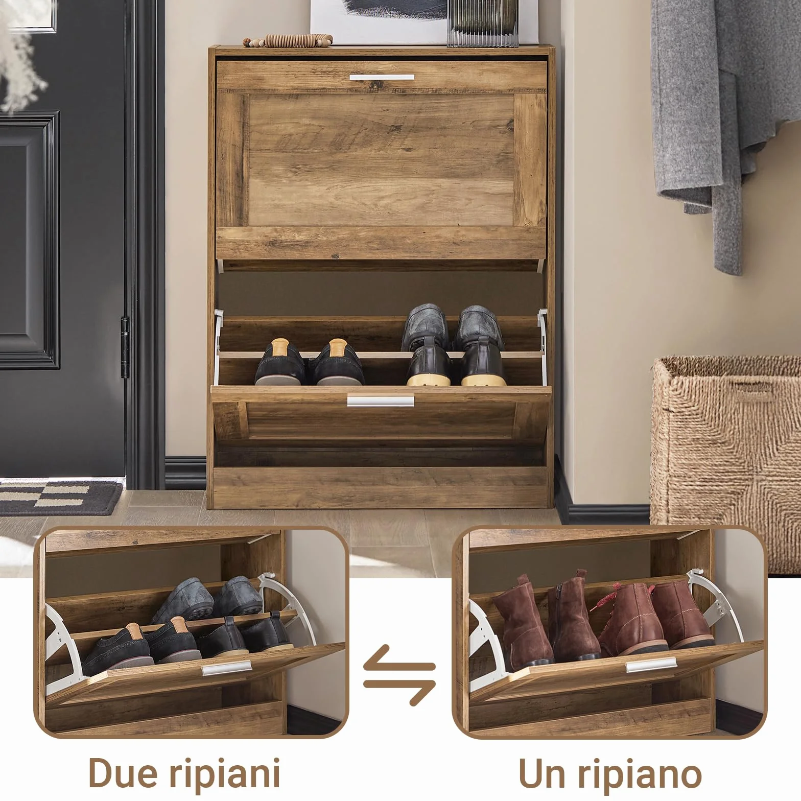 Scarpiera Salvaspazio Slim SoBuy 2 Ribalte 12 Paia 60x25x80cm Noce FSR137-F