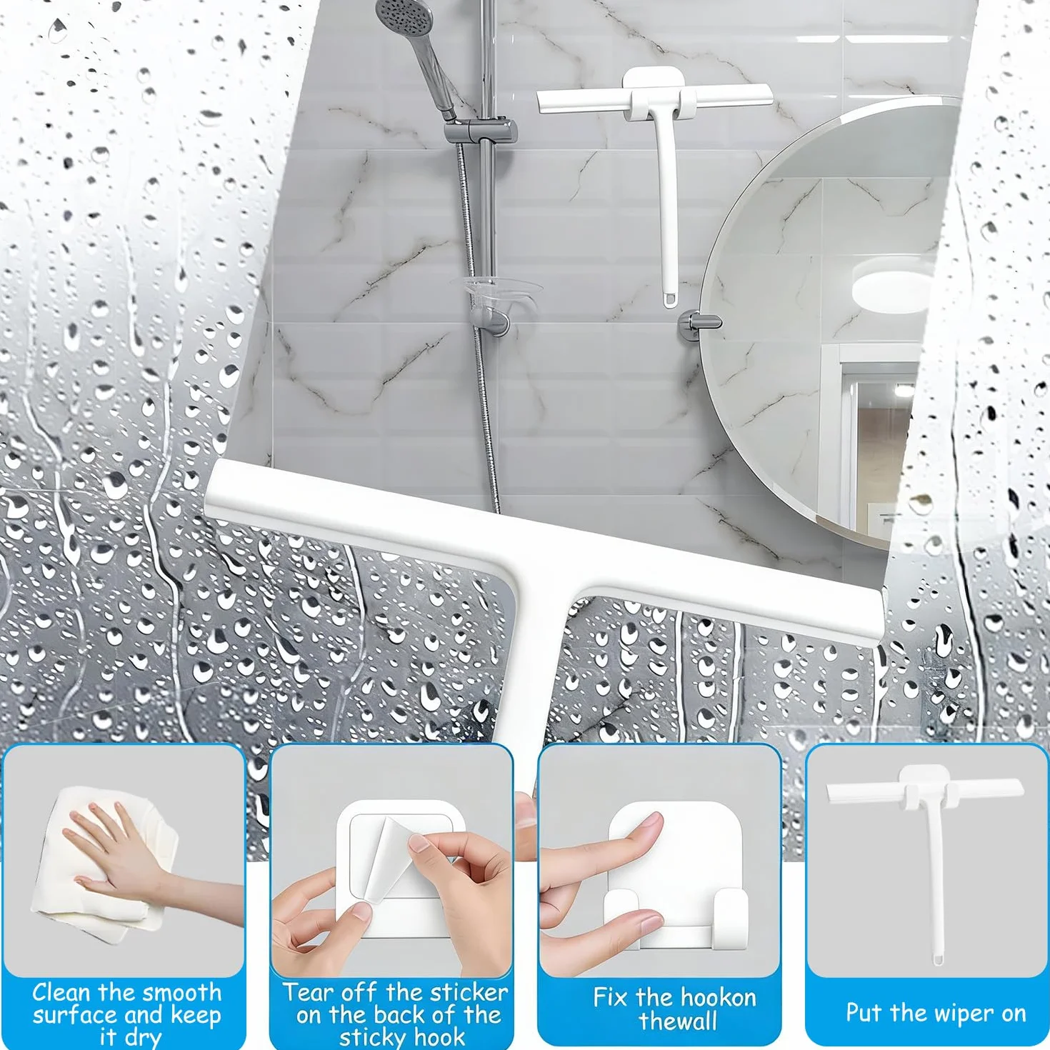 Tergivetro per Doccia 21cm Bianco Tiraacqua Vetri Pulisci Vetro Finestre e Specchi
