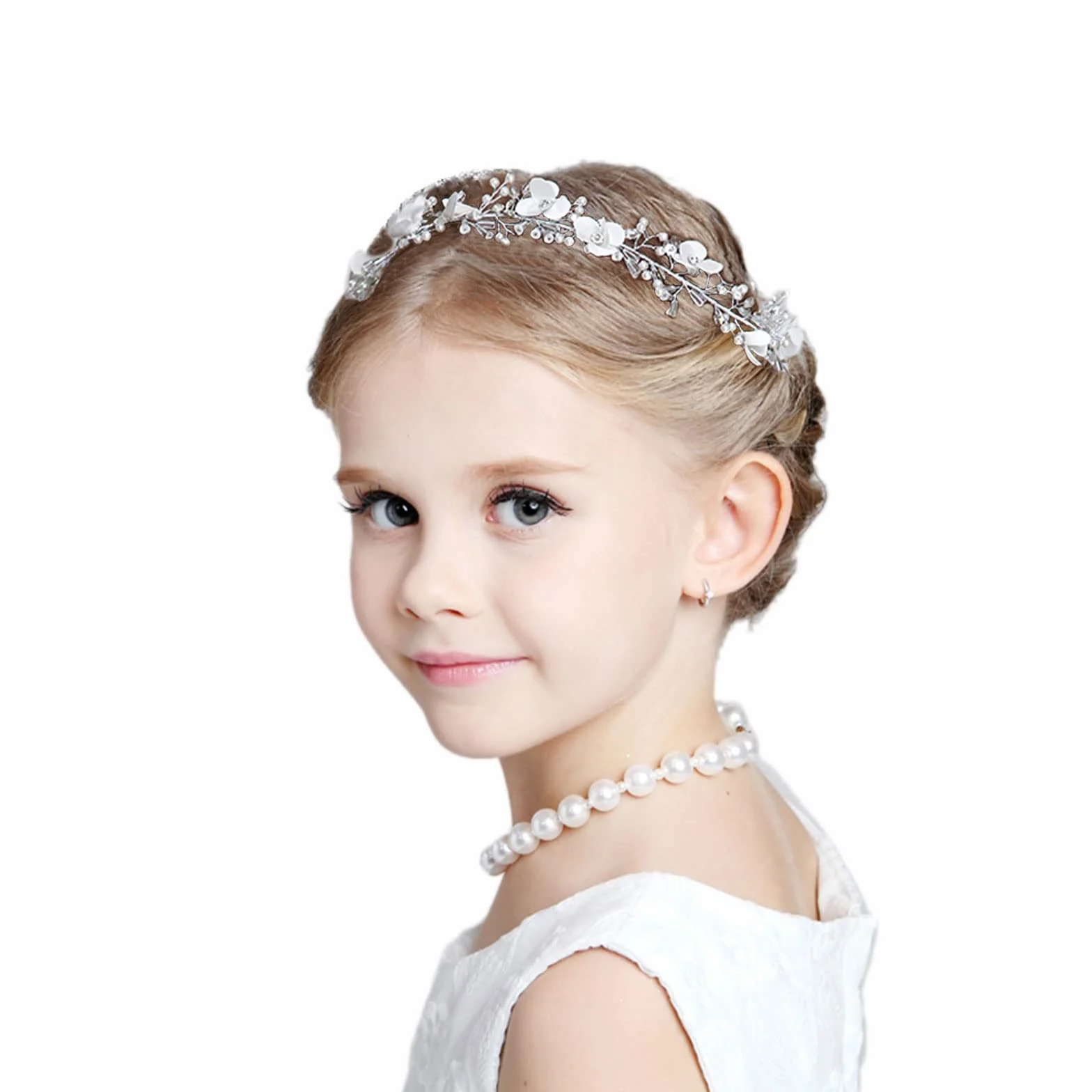 VIKSAUN Coroncina da principessa in cristallo Fascia per capelli da fiore bianco Accessori per capelli con perle di strass