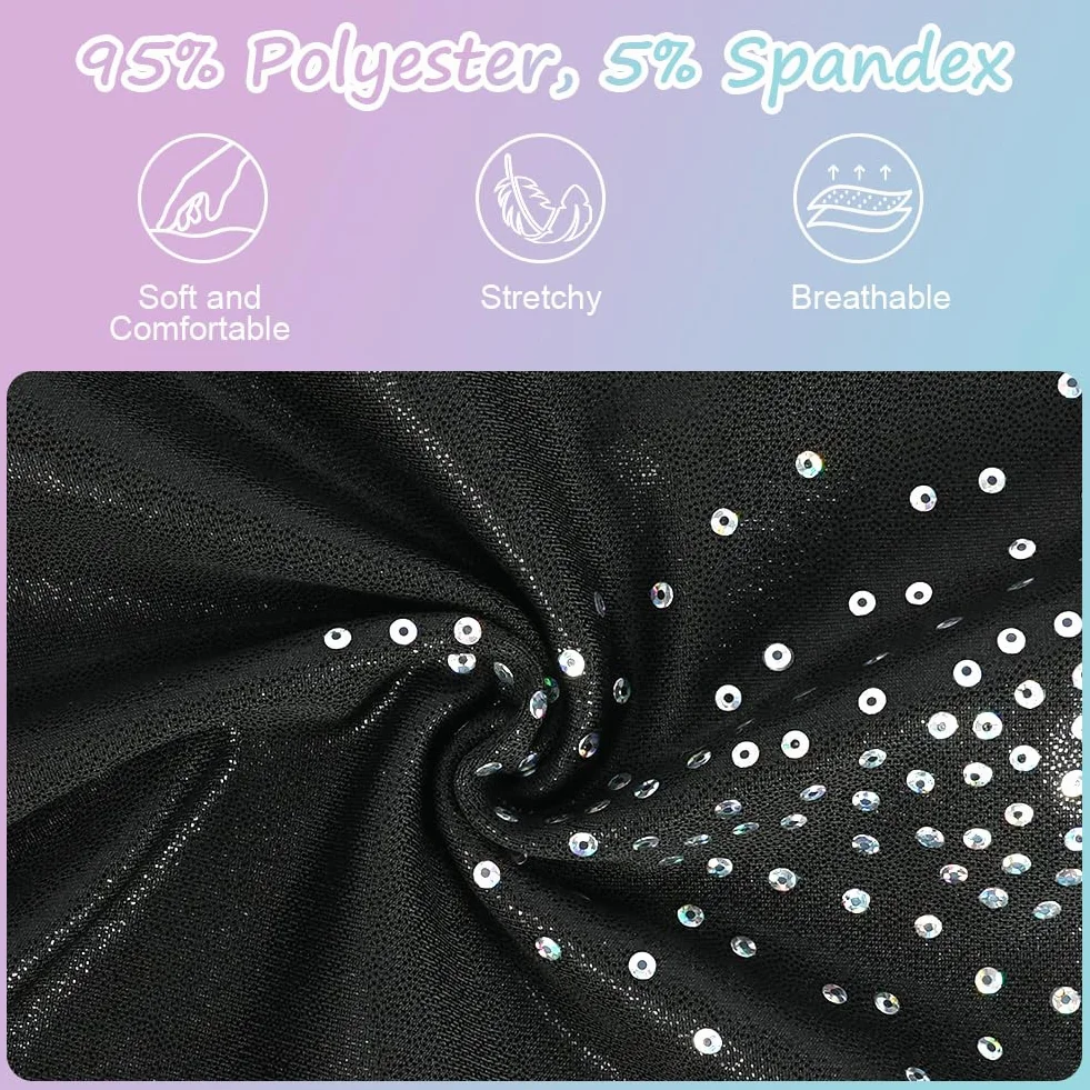AOOWU Set Ginnastica 3 Pezzi, Leotard Y-Neck Pantaloncini, Danza Gradient Colour Sparkle