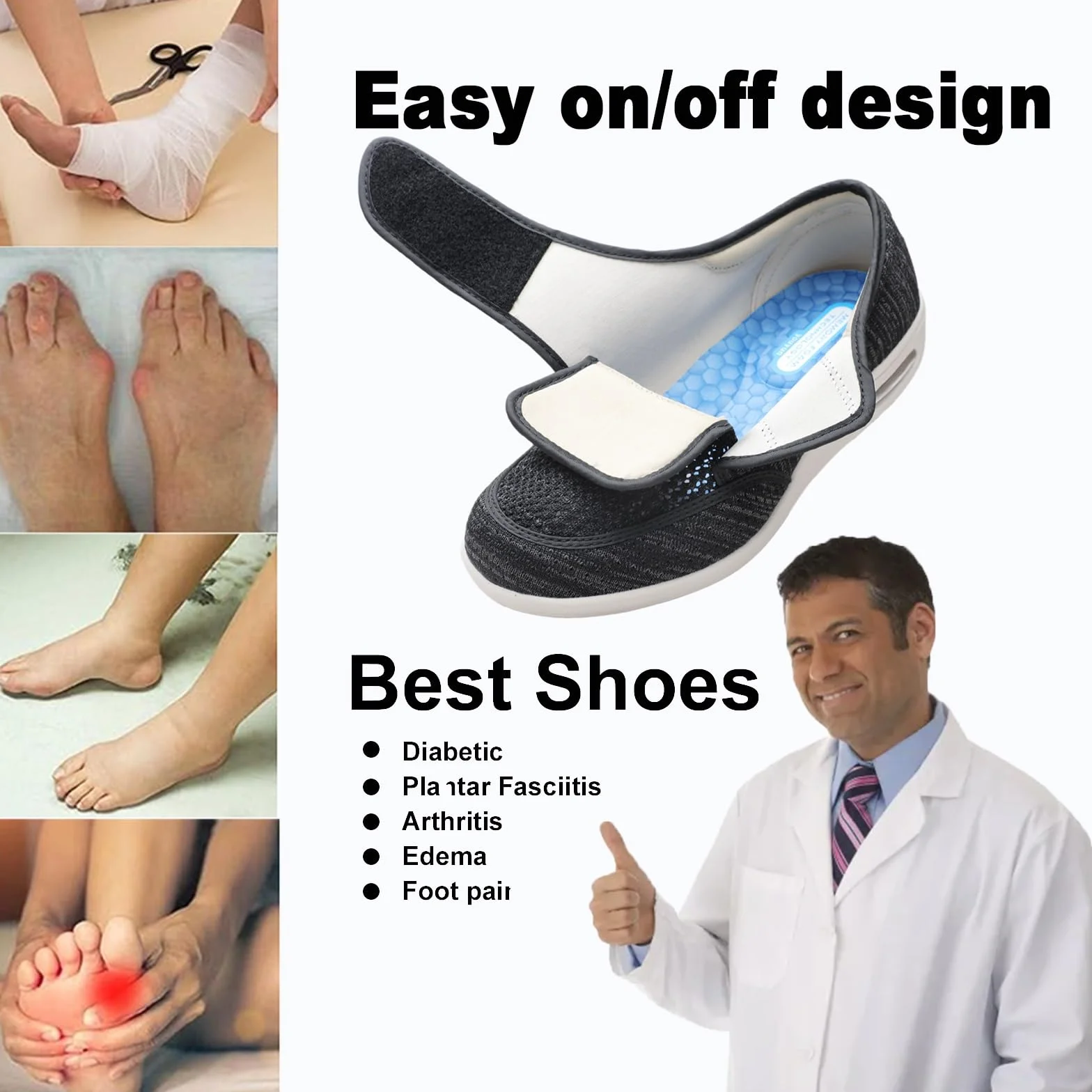 Scarpe Diabetiche da Uomo,Extra Large Hook&Loop Scarpe Salutari Antiscivolo Ortopediche Adatte A Persone Anziane con Dolore Ai Nervi dei Piedi