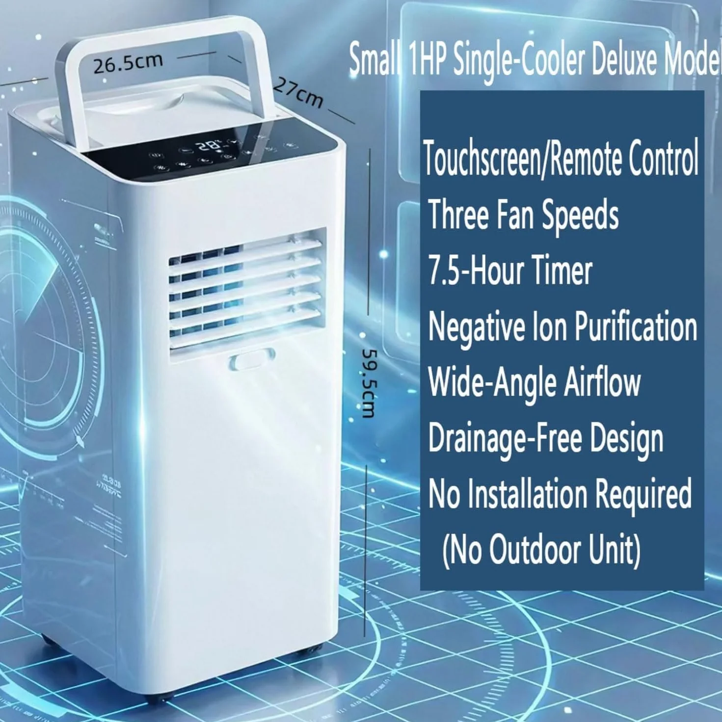 Condizionatore Portatile 7000 BTU per Stanze Fino a 30mq, Raffreddamento Rapido, Deumidificatore, modalità Silenziosa 30dB, Timer 24H, Kit Finestra Incluso
