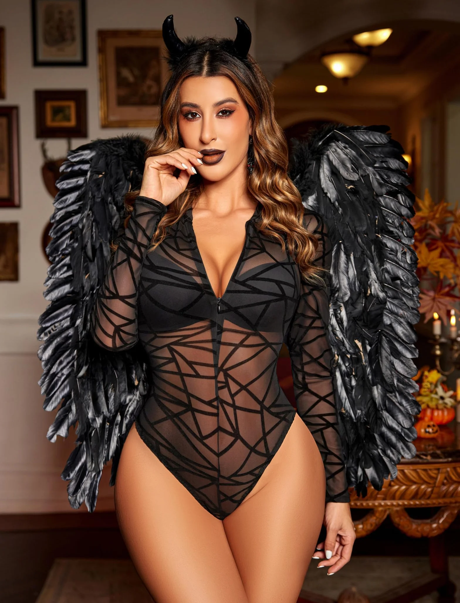 Avidlove Body sexy in pizzo e rete da donna body elegante con cerniera camicetta a maniche lunghe camicia da festa abbigliamento da discoteca