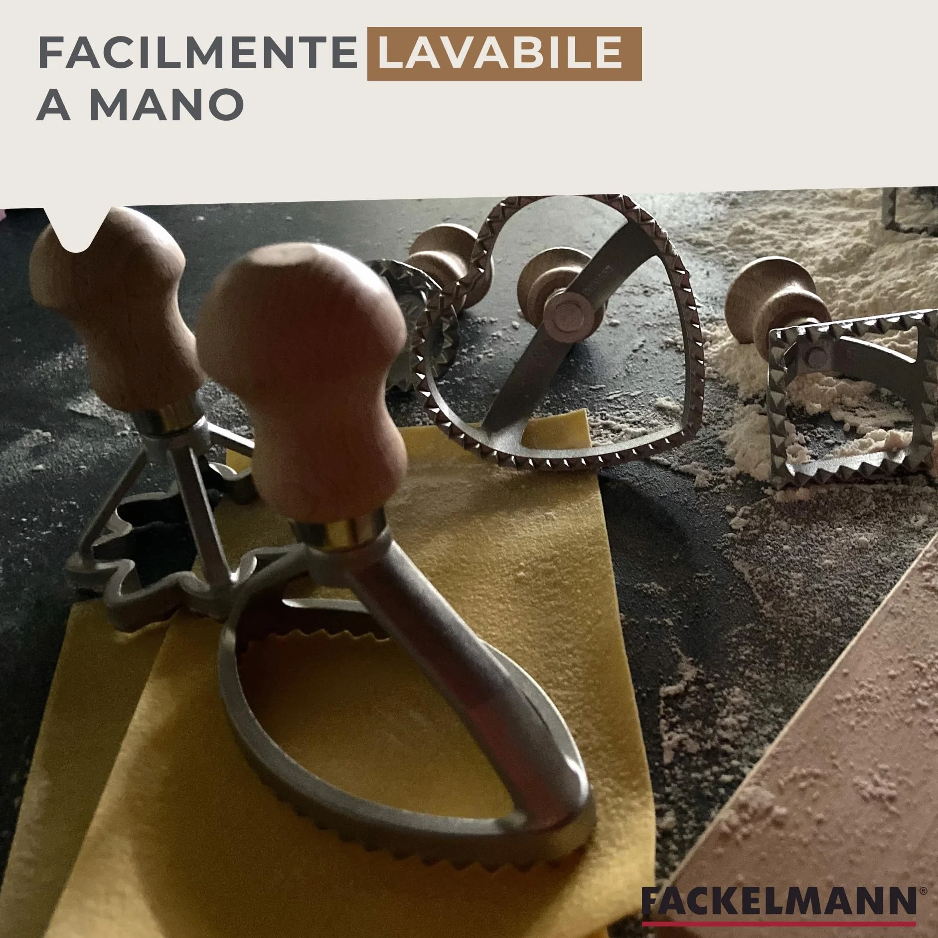 Fackelmann Stampino ravioli a cuore, legno faggio, alluminio, 8,5x8x10cm, Linea Home Cooking Italian Pasta