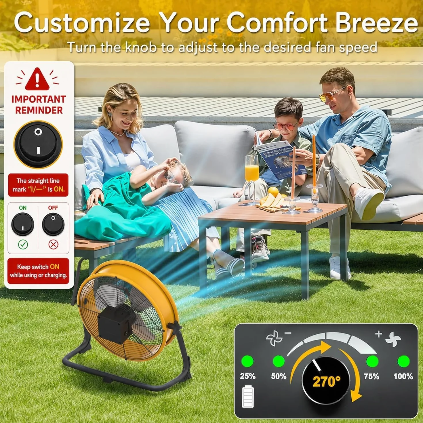 T-SUNUS Ventilatore da Pavimento Silenzioso, Ventilatore Industriale da Pavimento Potente, Ricaricabile tramite USB, Regolazione continua della Velocità per Magazzino Officina Fabbrica Campeggio