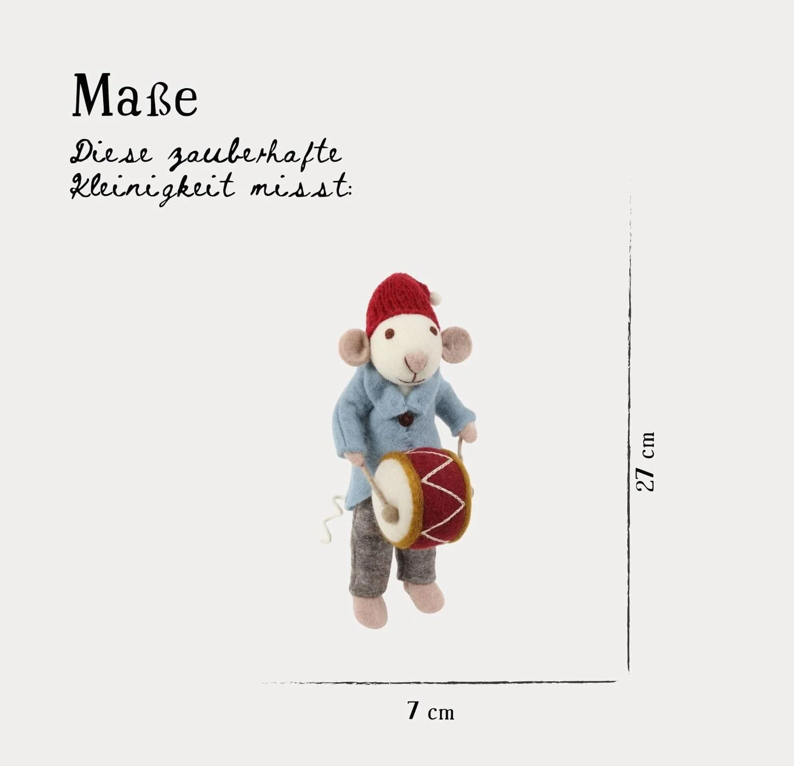 Gry & Sif Fatto a mano e certificato equo e solidale Elegante design danese Grande topo orchestra con tamburo