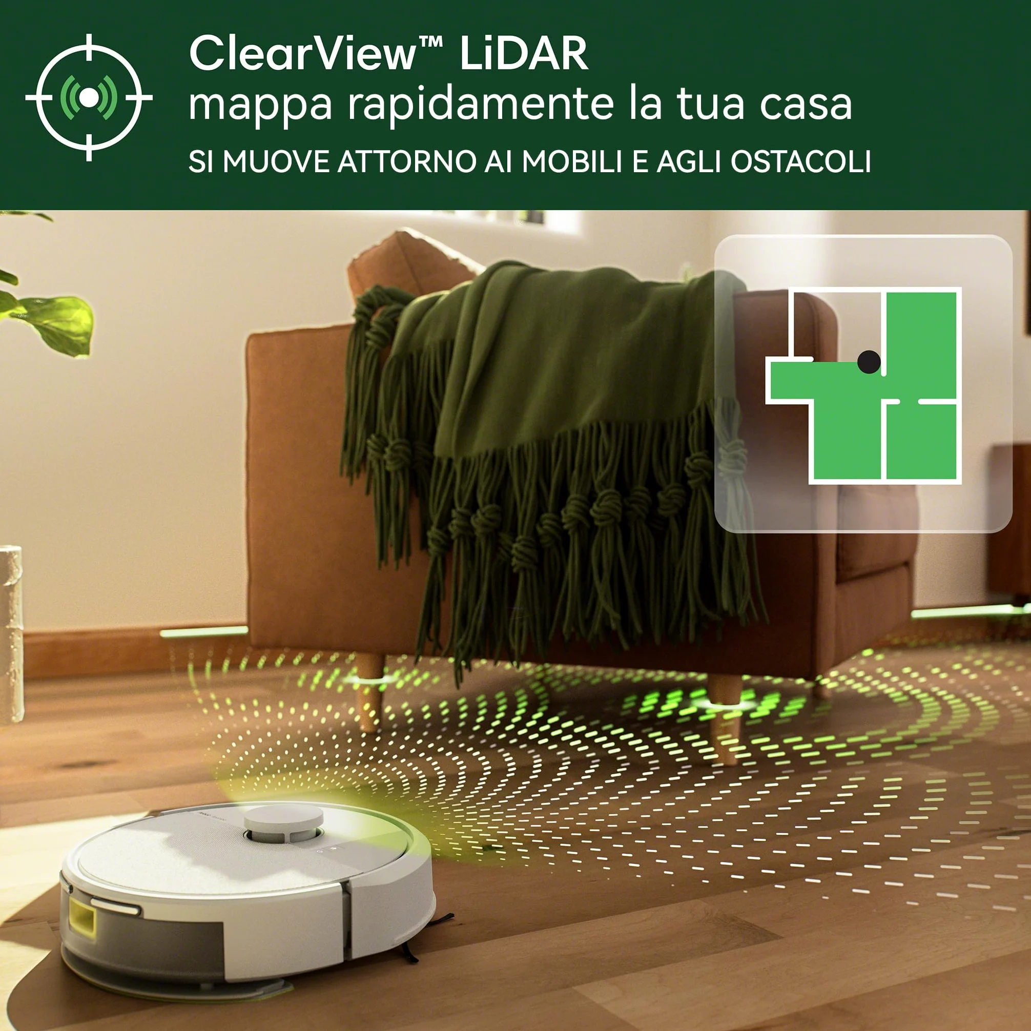 iRobot Roomba 105 Combo, Robot Aspirapolvere Lavapavimenti, Pulizia a 4 Fasi, Navigazione ClearView LiDAR, Rilevamento di Tappeti/Moquette, Pulizia Mirata, Controllo tramite App, Bianco