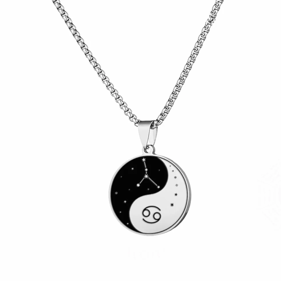 PAURO Acciaio Inossidabile Collana Ciondolo Taiji Bagua Yin Yang Zodiaco