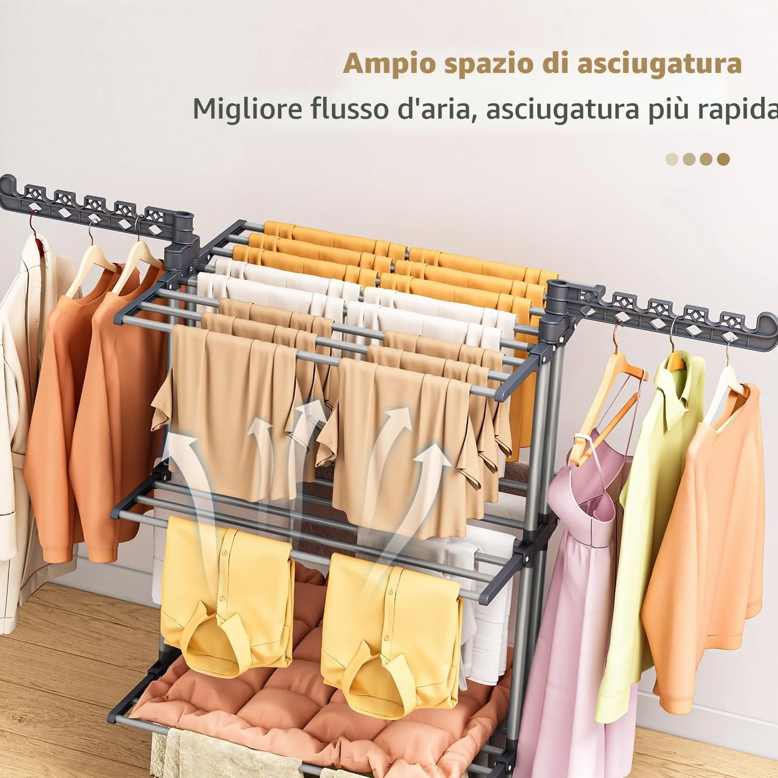 PurKeep Stendino a 4 Ripiani in Acciaio Inox con Ruote, Pieghevole a Torre, Salvaspazio Grigionero