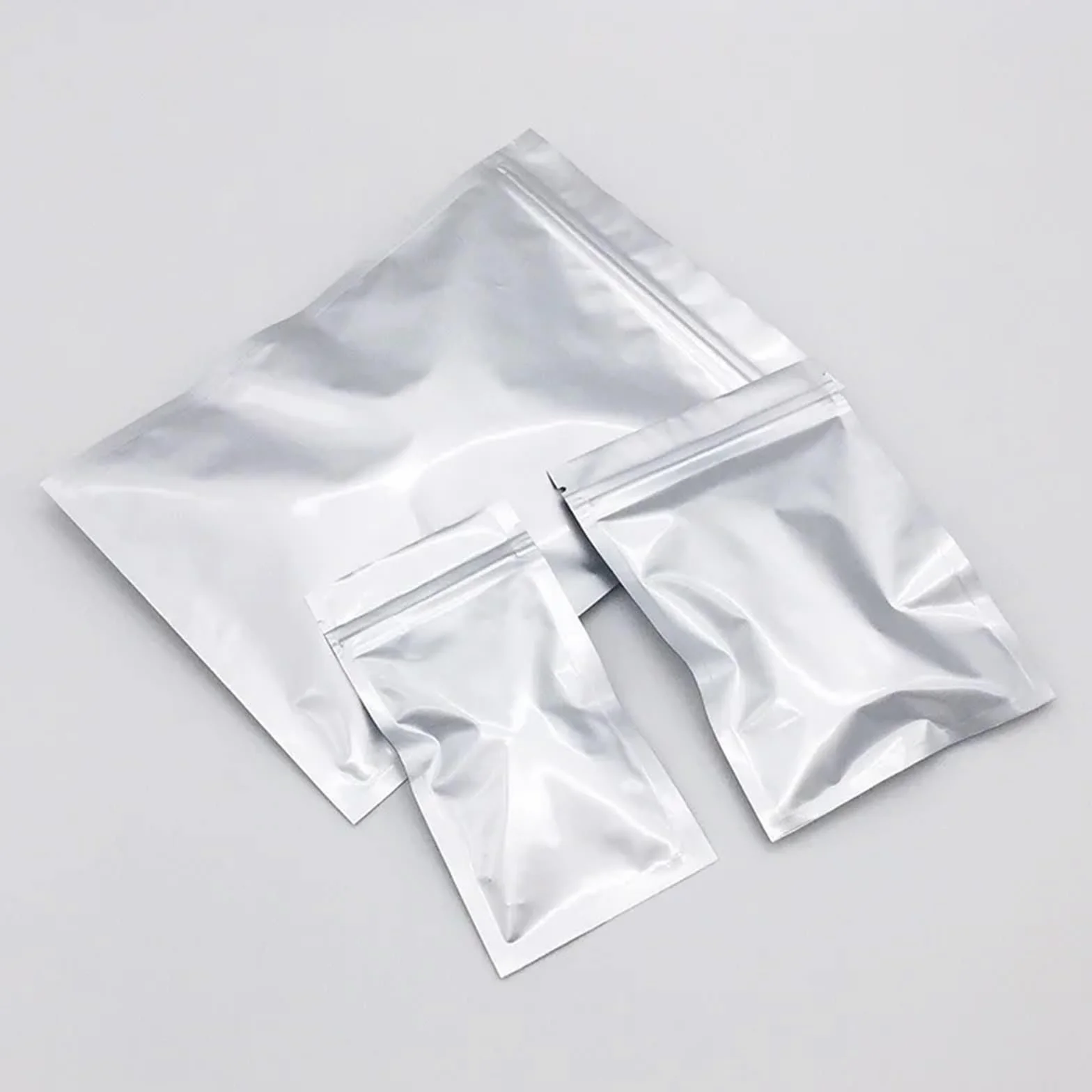 Sacchetti Ziplock, Buste con chiusura lampo in foglio di alluminio piatto spesso, argento, 50/100 pezzi, termosaldabili, dimensioni multiple(Silver 100pcs,20x30cm)