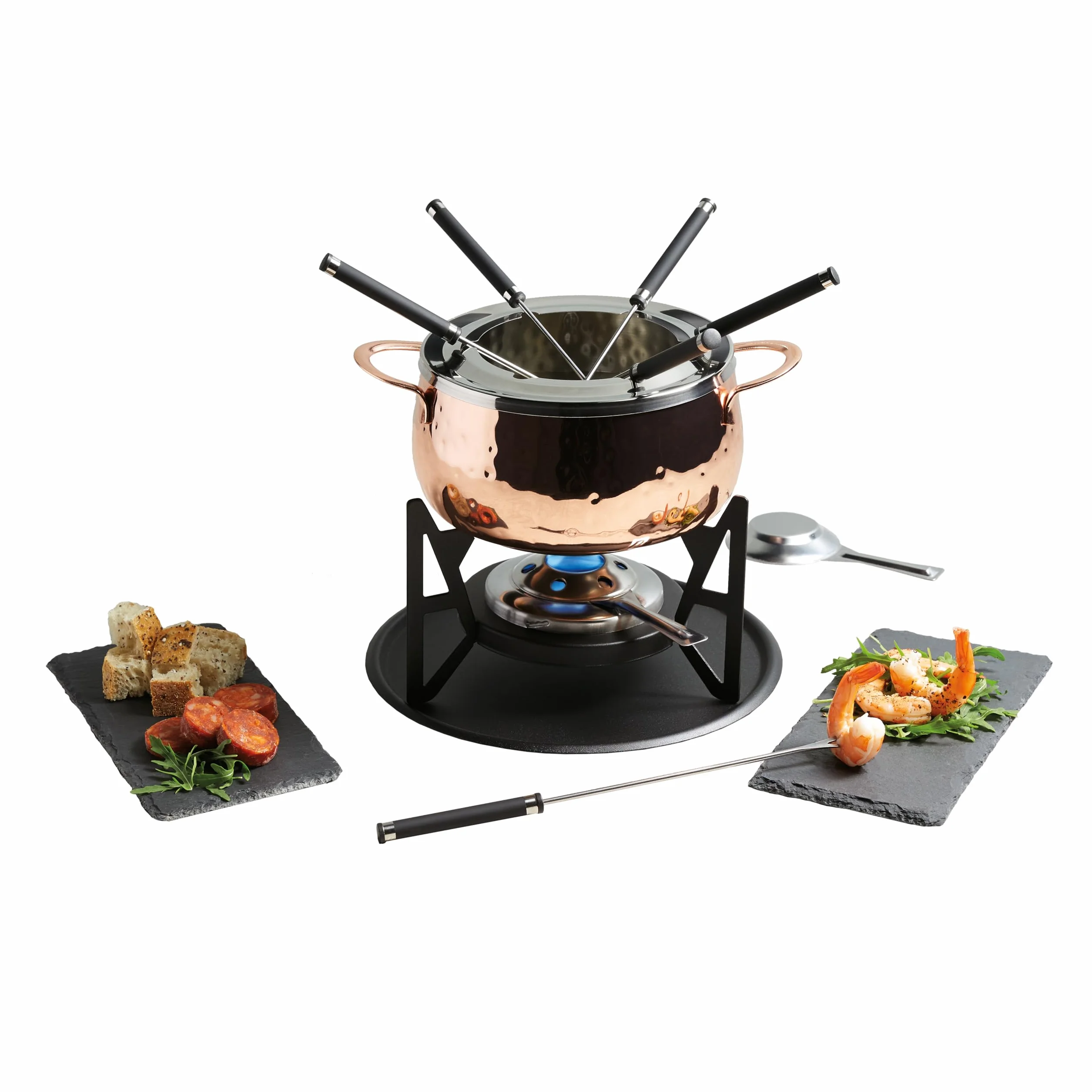 Artesà Set Fonduta Acciaio Inox Ciotola Ceramica Supporto Metallo Bruciatore Doppio Combustibile Cioccolato Formaggio Carne