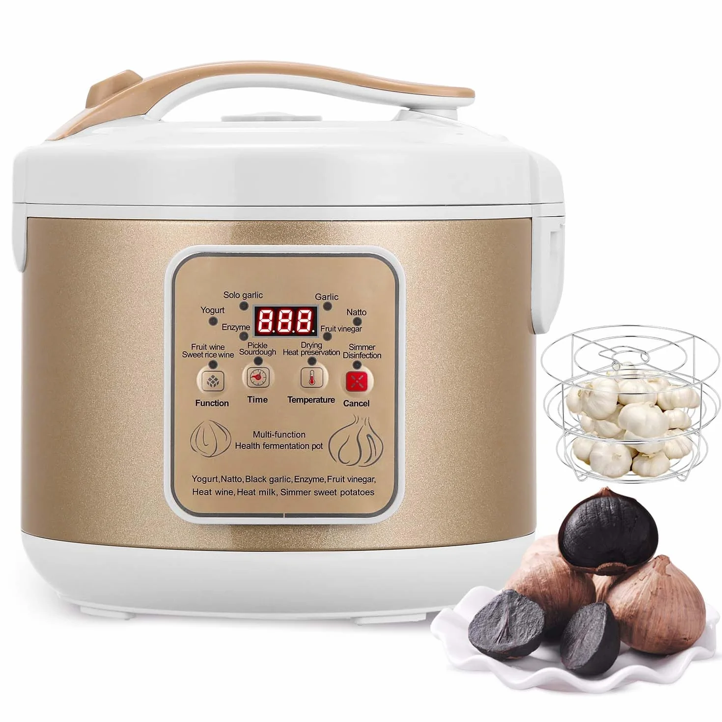 Moongiantgo 6L Fermentatore di Aglio Nero, Pentola Automatica per Aglio, Natto, Yogurt, Kimchi, Fermentatore di Vino, Cuocitore di Aglio con Controllo Preciso del Tempo e della Temperatura, 220V