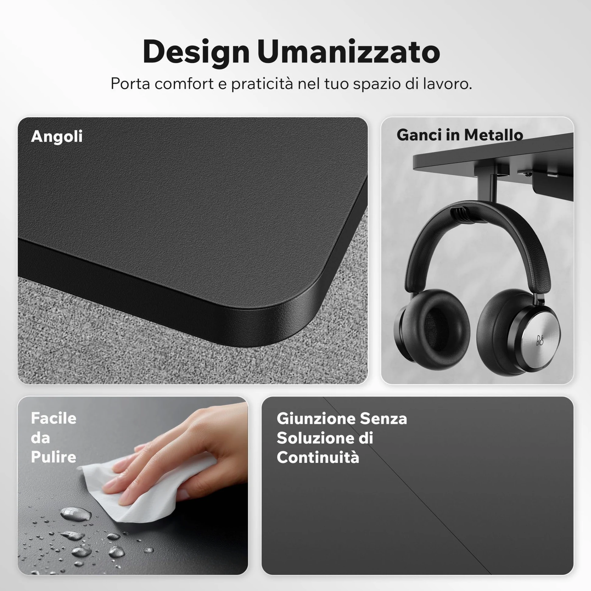 SENSE7 Nojo Light Scrivania Elettrica Nera 140x70cm, Portata 70kg – Grande Scrivania Ergonomica con Memoria e Motore Silenzioso – Ideale per Gaming e Ufficio
