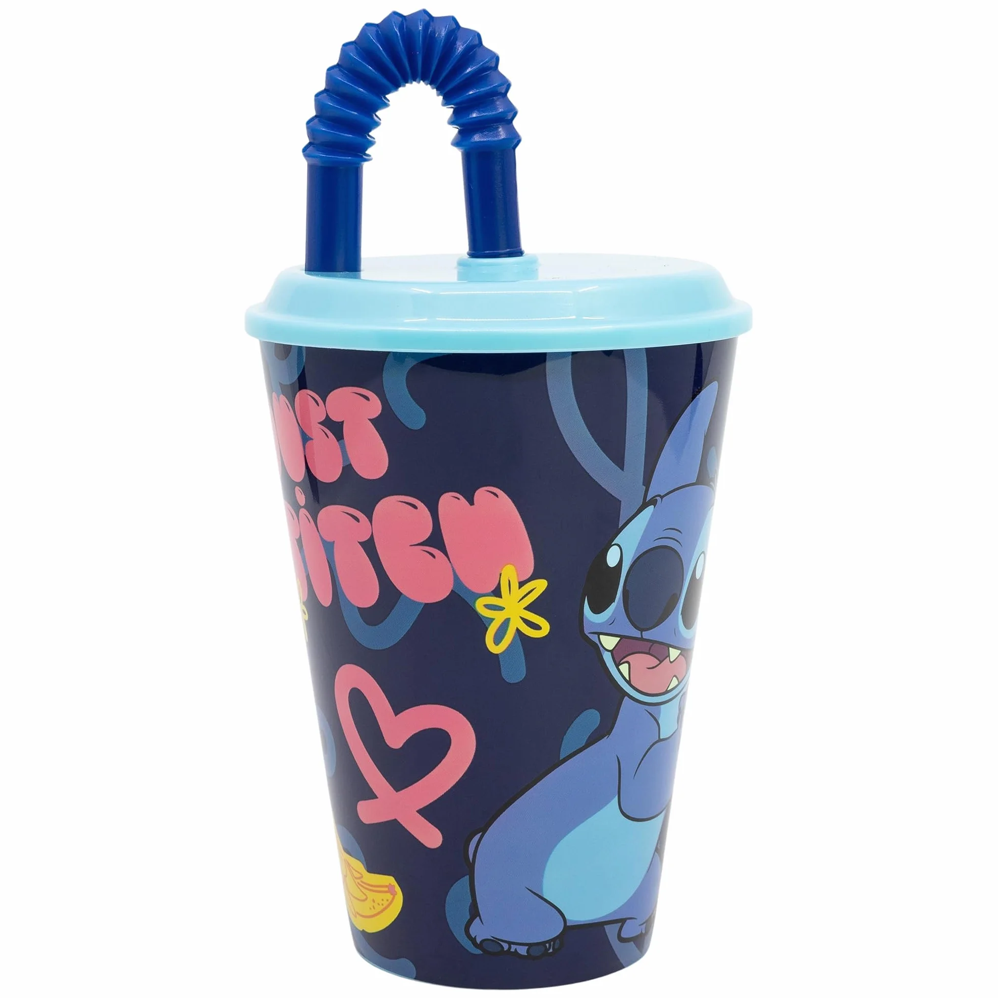 Disney Stitch Bicchiere plastica bambini 430 ml senza BPA riutilizzabile con cannuccia coperchio
