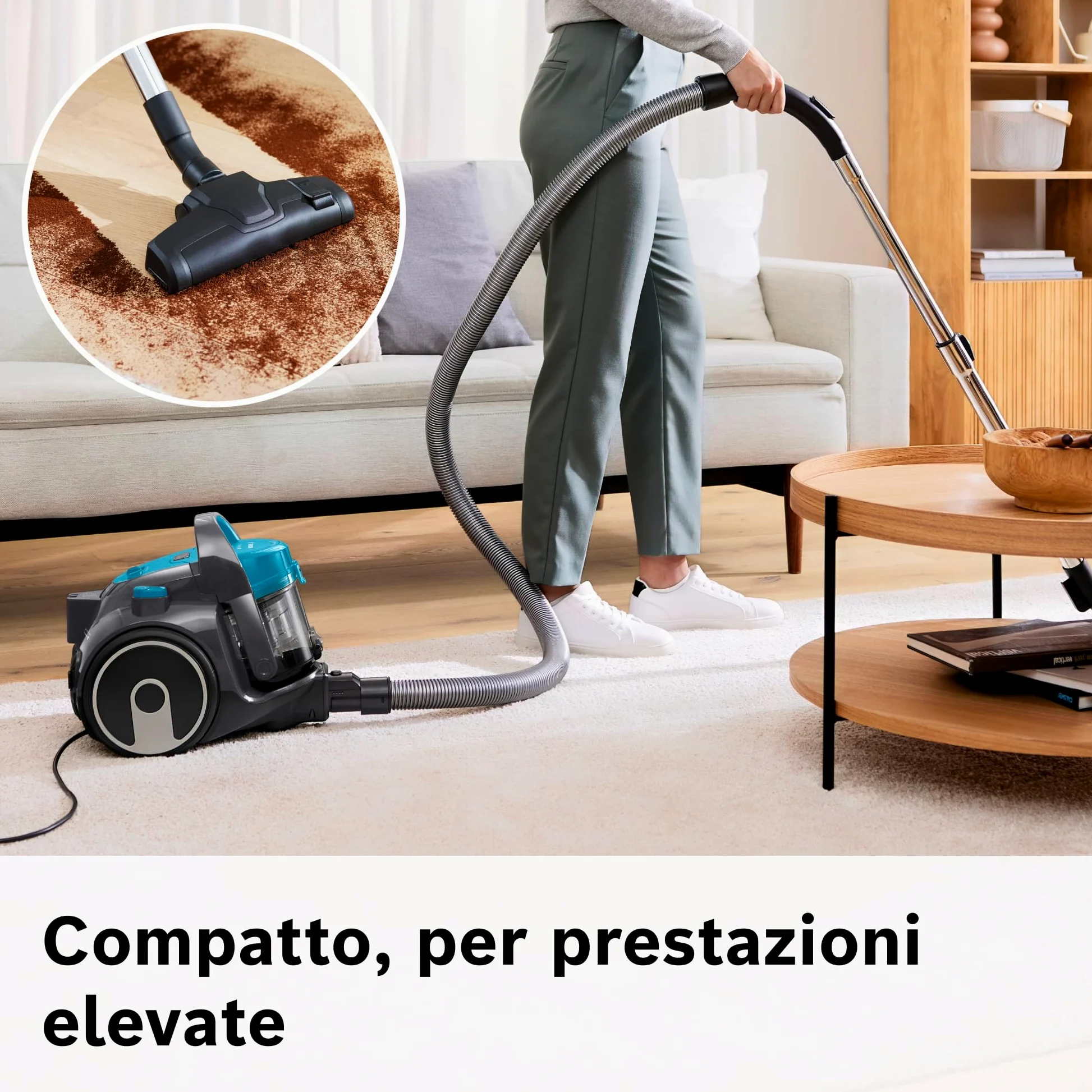 Bosch BGS05X240 Aspirapolvere a Traino Senza Sacco con Filtro Igienico PureAir, Design Compatto, Potente, Turchese