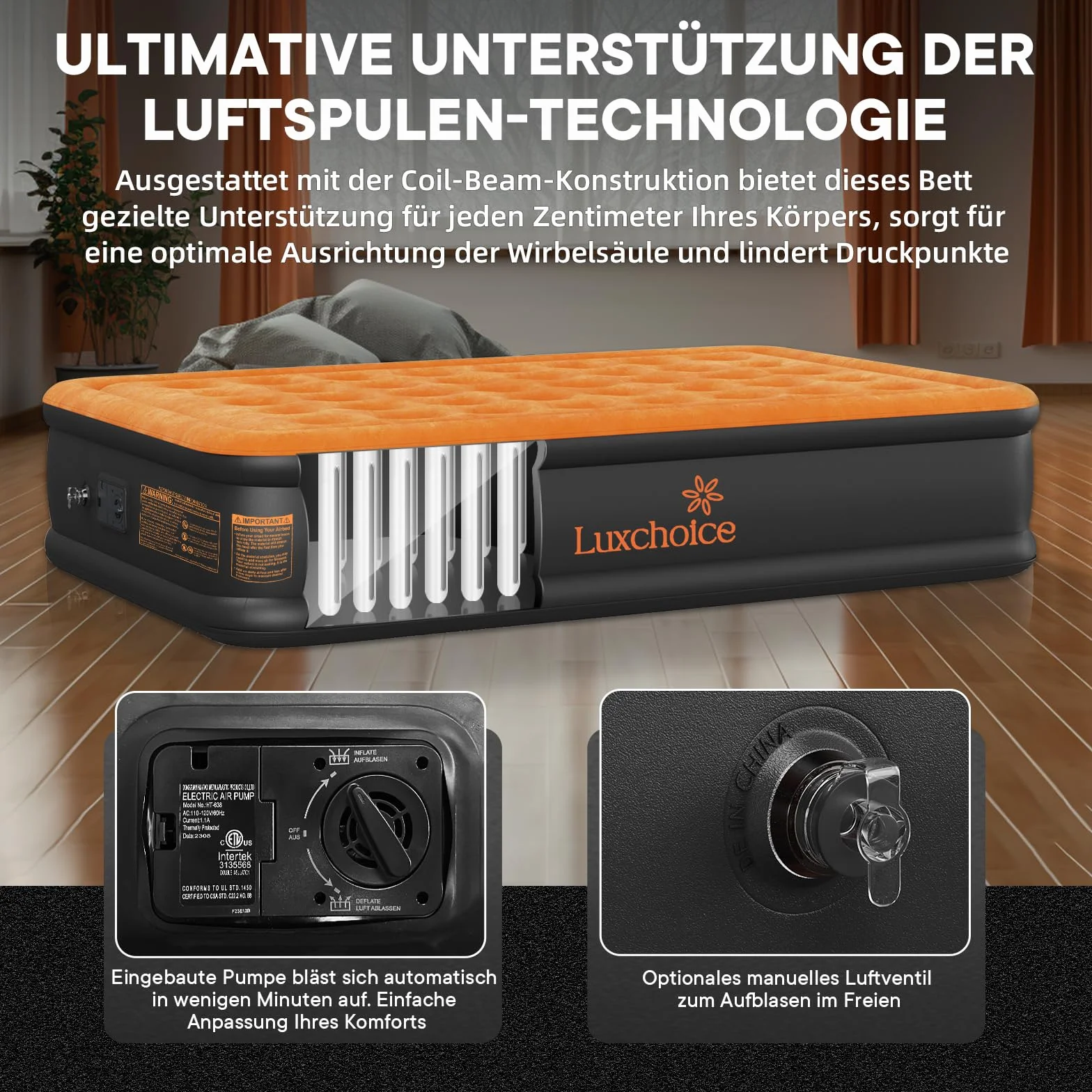 Luxchoice Materasso Gonfiabile Matrimoniale Autogonfiabile con Pompa Elettrica Integrata di alta Qualità Letto Materasso Gonfiabile per Campeggio o uso Domestico