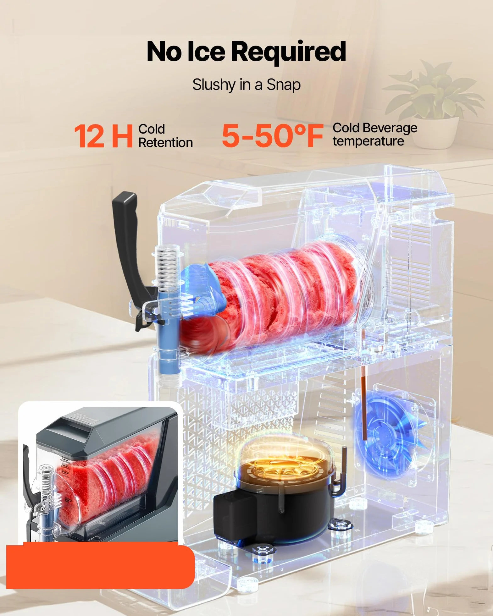 VEVOR Macchina per Granite 4 L 350 W Serbatoio Singolo per Bevande Ghiacciate, Succo Freddo, Cocktail