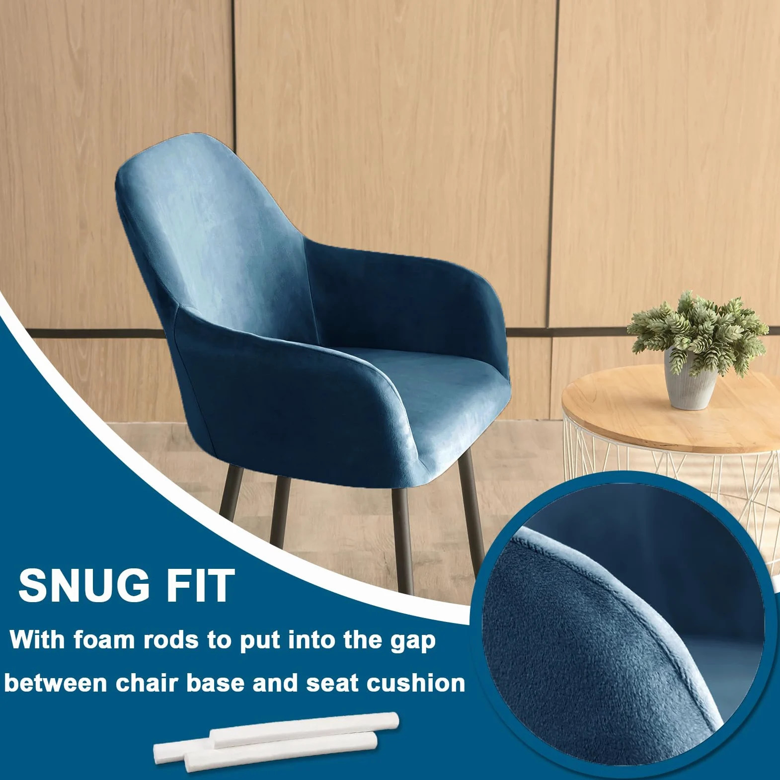 Set di 4 coprisedia elastici in velluto elasticizzato con braccioli, protezione per sedia da ufficio, blu ed elegante, per 2/4/6 sedie