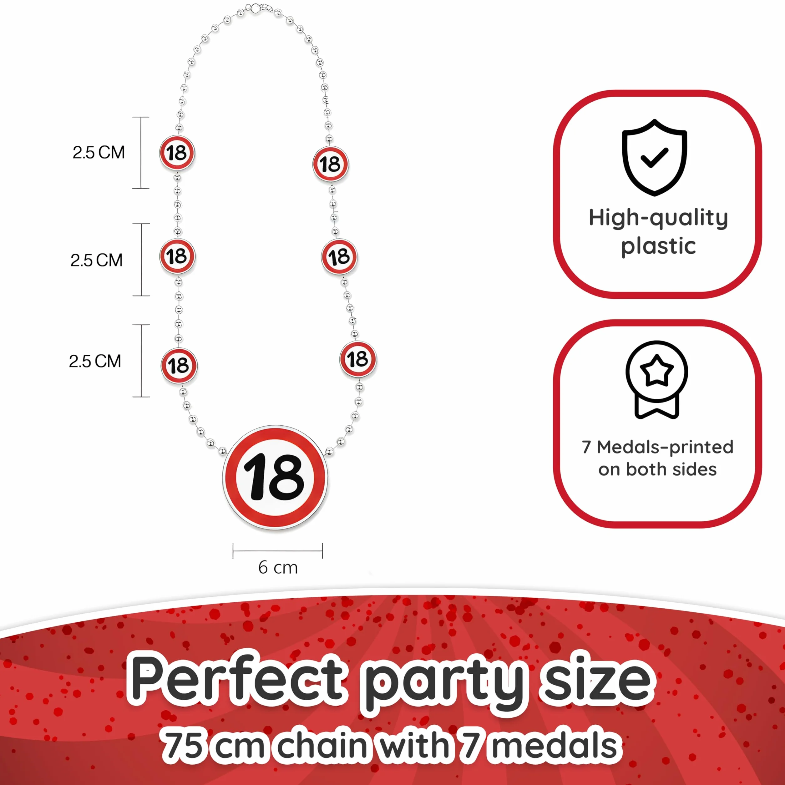 Collana Rossa e Bianca con Numero 30 Stile Cartello Stradale Regalo Compleanno