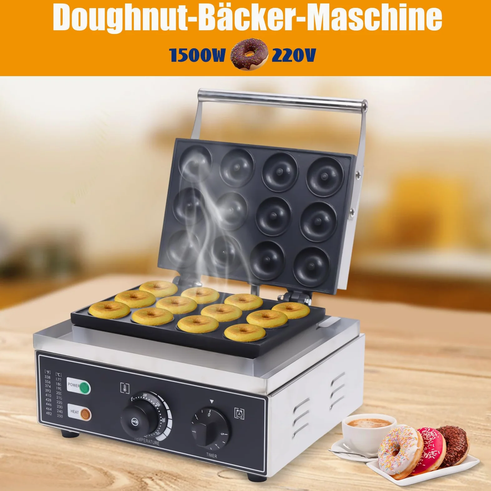 Macchina per ciambelle elettrica Wiyuer da 1550 W, 12 fori, commerciale con rivestimento antiaderente per ristoranti e uso domestico