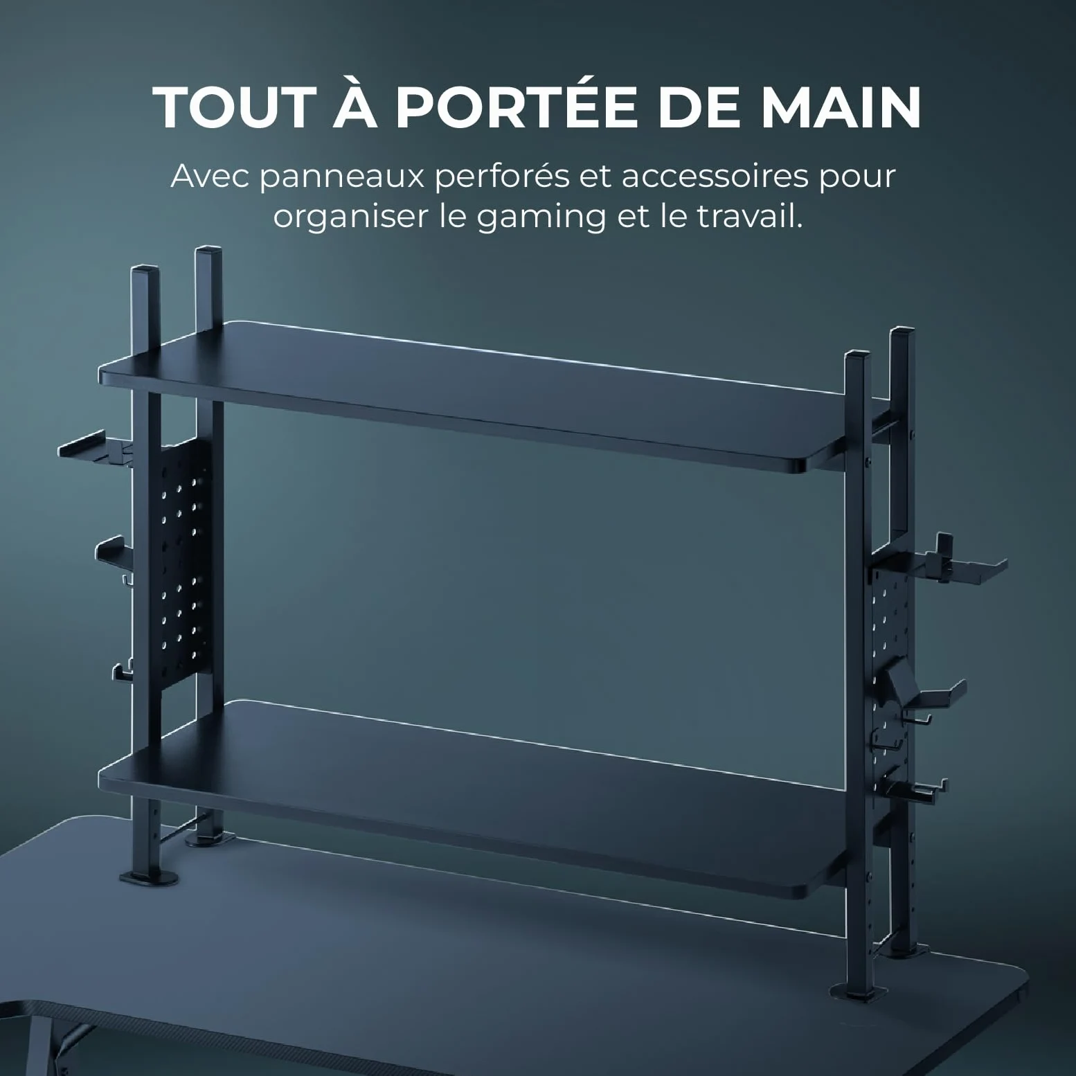 Noua Lash Scaffale con 2 Mensole da Scrivania con Morsetto, Organizer per Scrivania Gaming Regolabile, Scaffale Libreria Multiuso per Ufficio e Casa