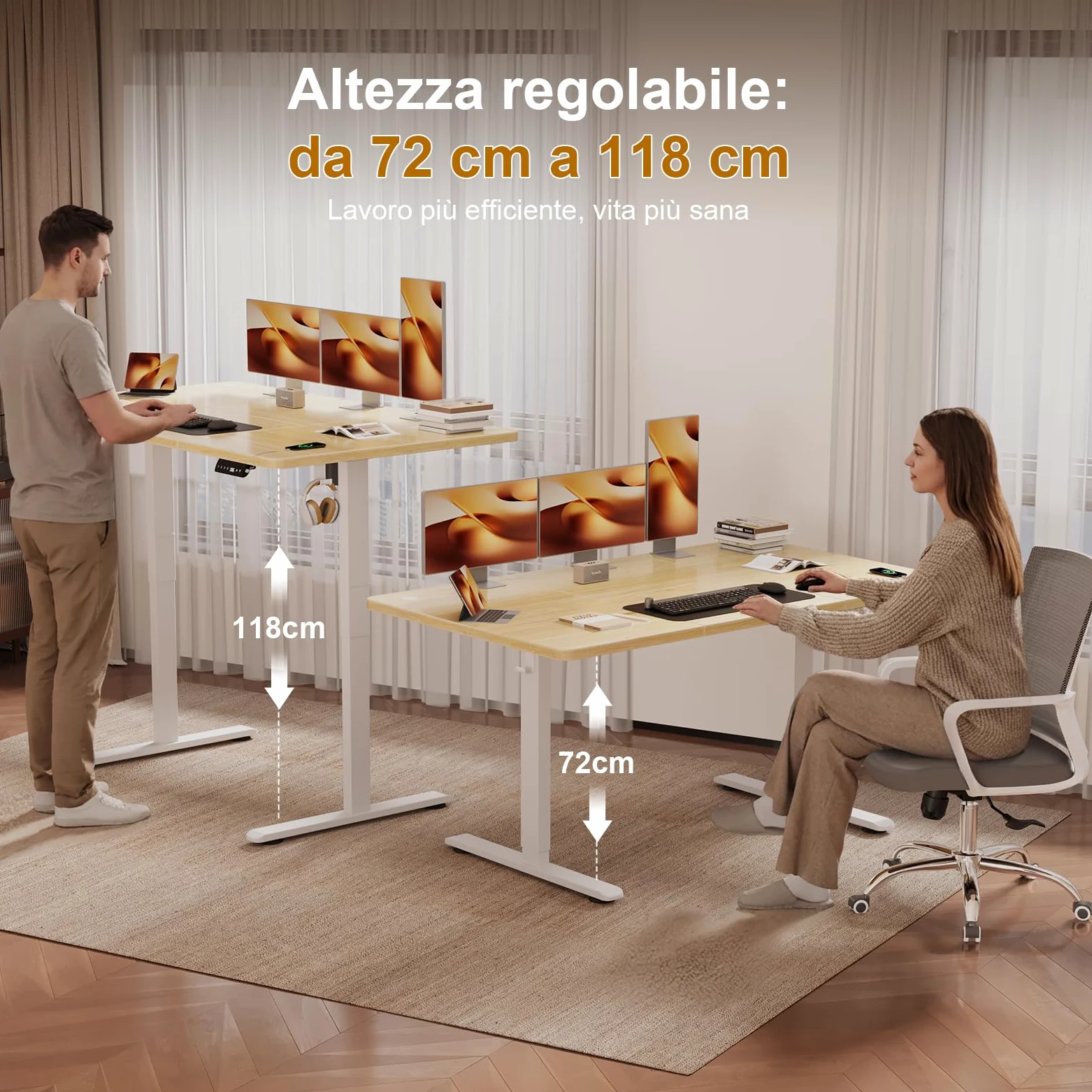 JUMMICO Scrivania Regolabile in Altezza Elettrica 160x80 cm, Scrivania Ergonomica Seduta in Piedi con Vassoio per Cavi e Porta USB, Scrivania per Computer Ufficio, Beige e Bianco