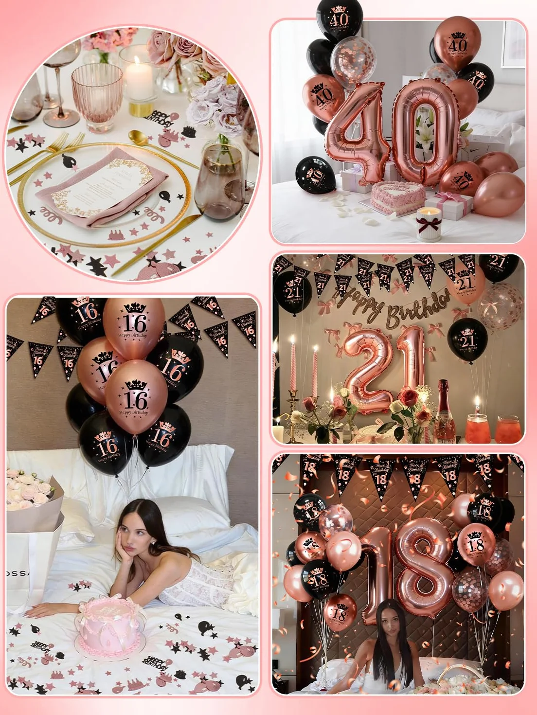 Palloncini 18 Anni Compleanno Ragazza, Compleanno 18 anni Decorazioni Oro Rosa e Nero, ghirlande Happy Birthday, Festone Buon Compleanno per Feste 18 Anni Ragazza