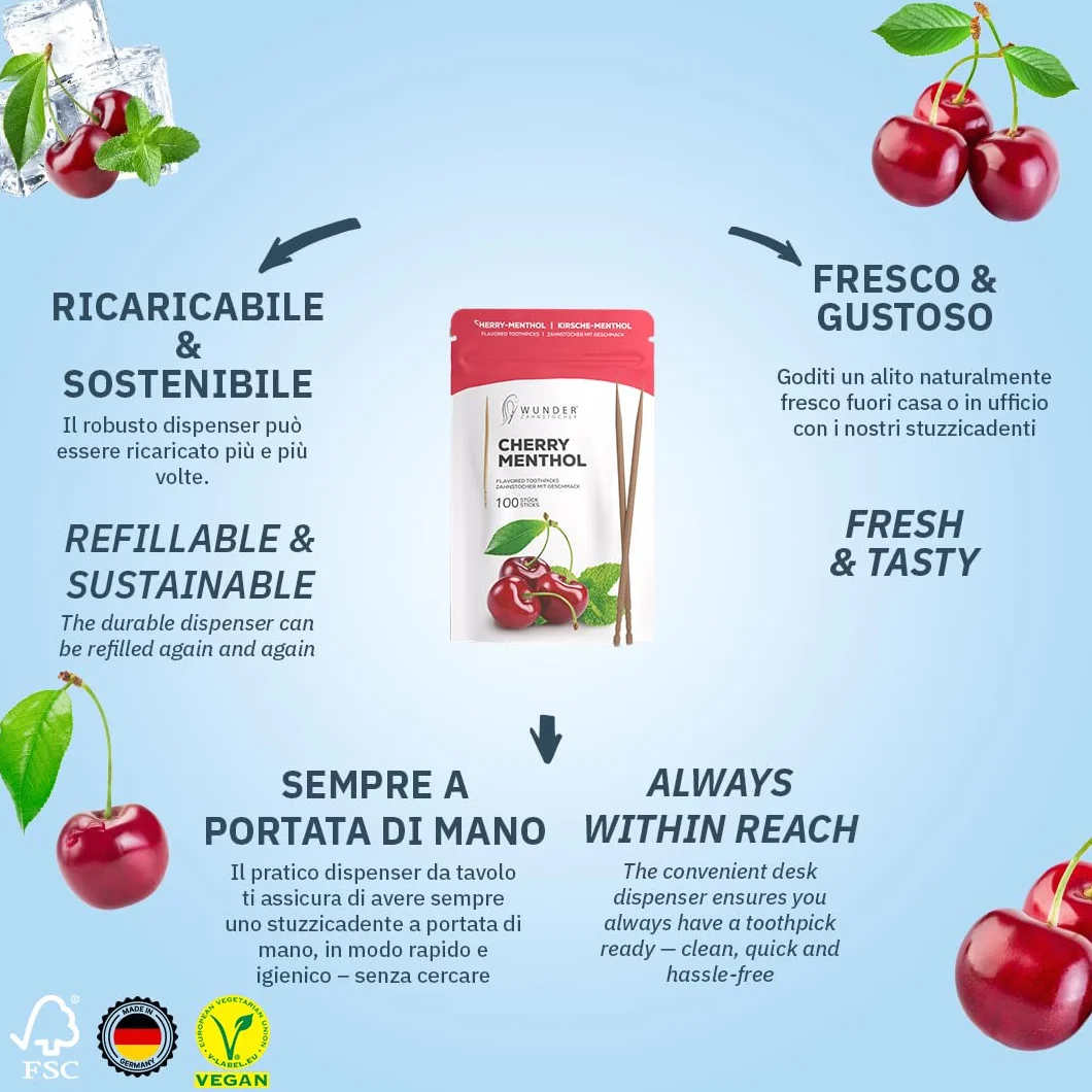 Wunder Stuzzicadenti Aromatizzati Mentolo 100 Pezzi Refill - Igiene Dentale