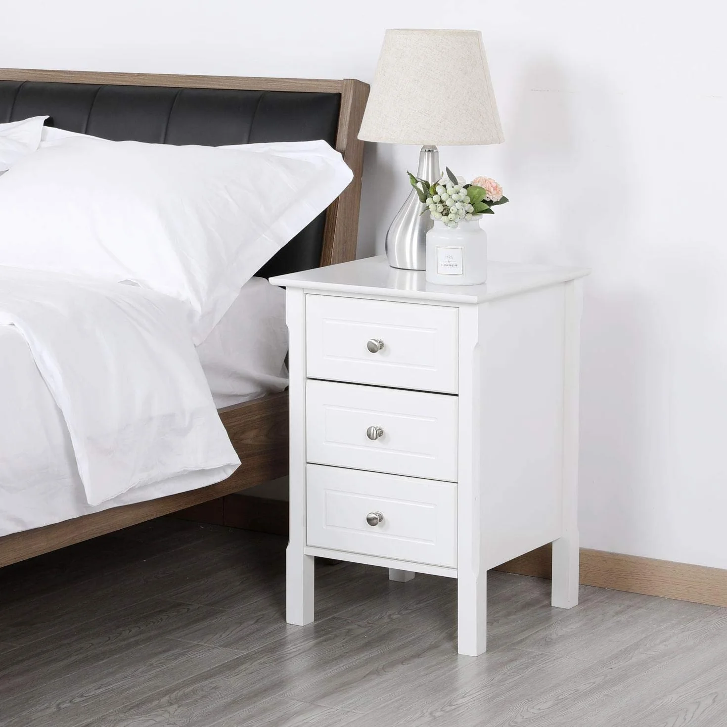 Yaheetech Set 2 Comodini Camera da Letto con 3 Cassetti Cassettiera Cameretta Comodino da Notte Moderno Tavolino Laterale Organizzatore da Divano Salotto Soggiorno Elegante 40 x 40 x 60 cm Bianco