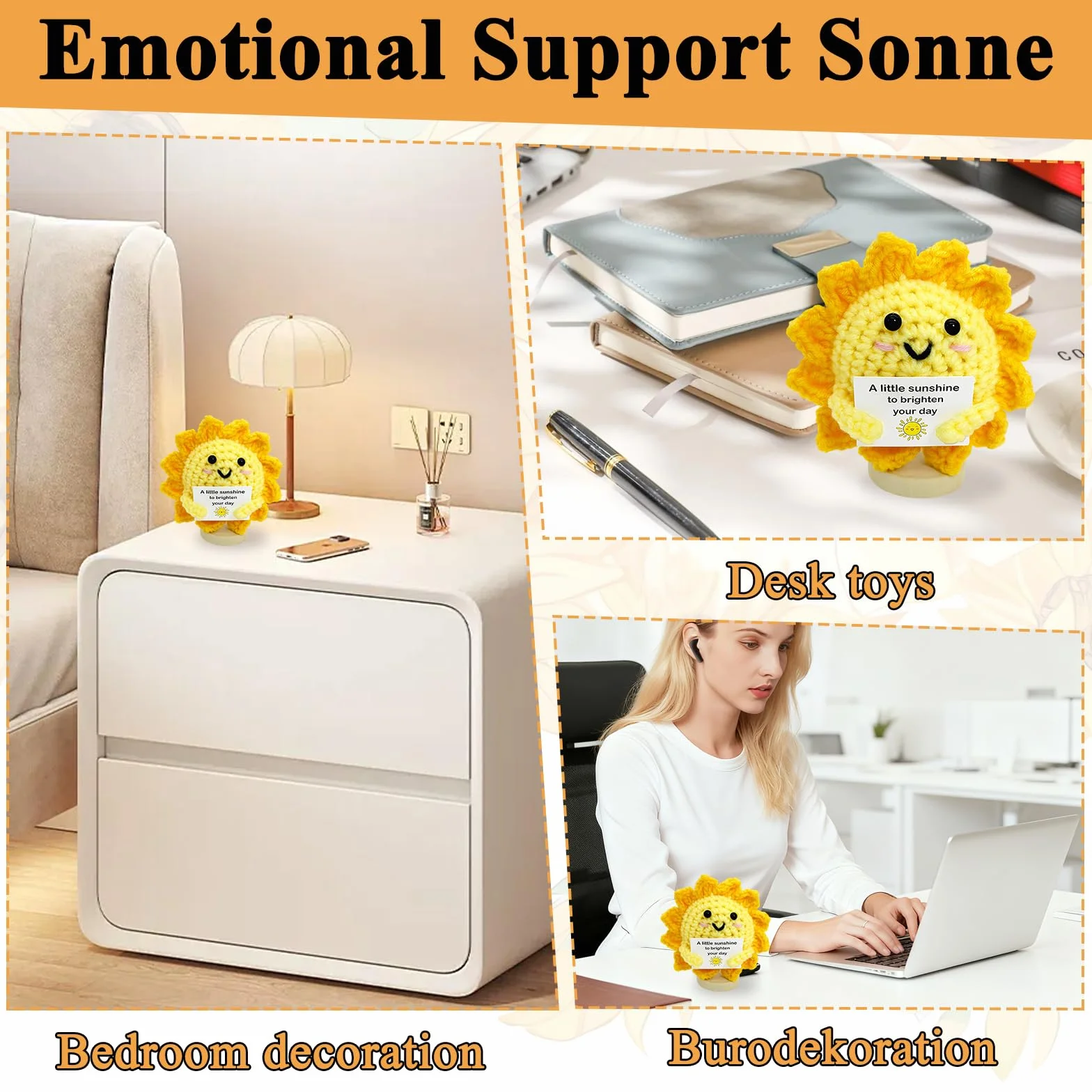 Positive Bambole All'uncinetto Forma Di Sole, Regalo Positivo Con Biglietto Motivazionale, Motivazione Positiva, Realizzata a Mano All'uncinetto per Amici E Colleghi