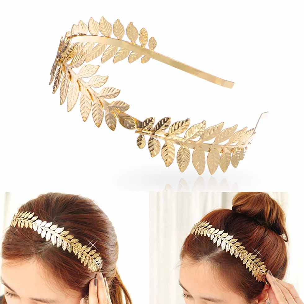 Corona di alloro dorato fatto a mano per sposa fascia greca romana acconciatura capelli corona donna accessori diadema retrò
