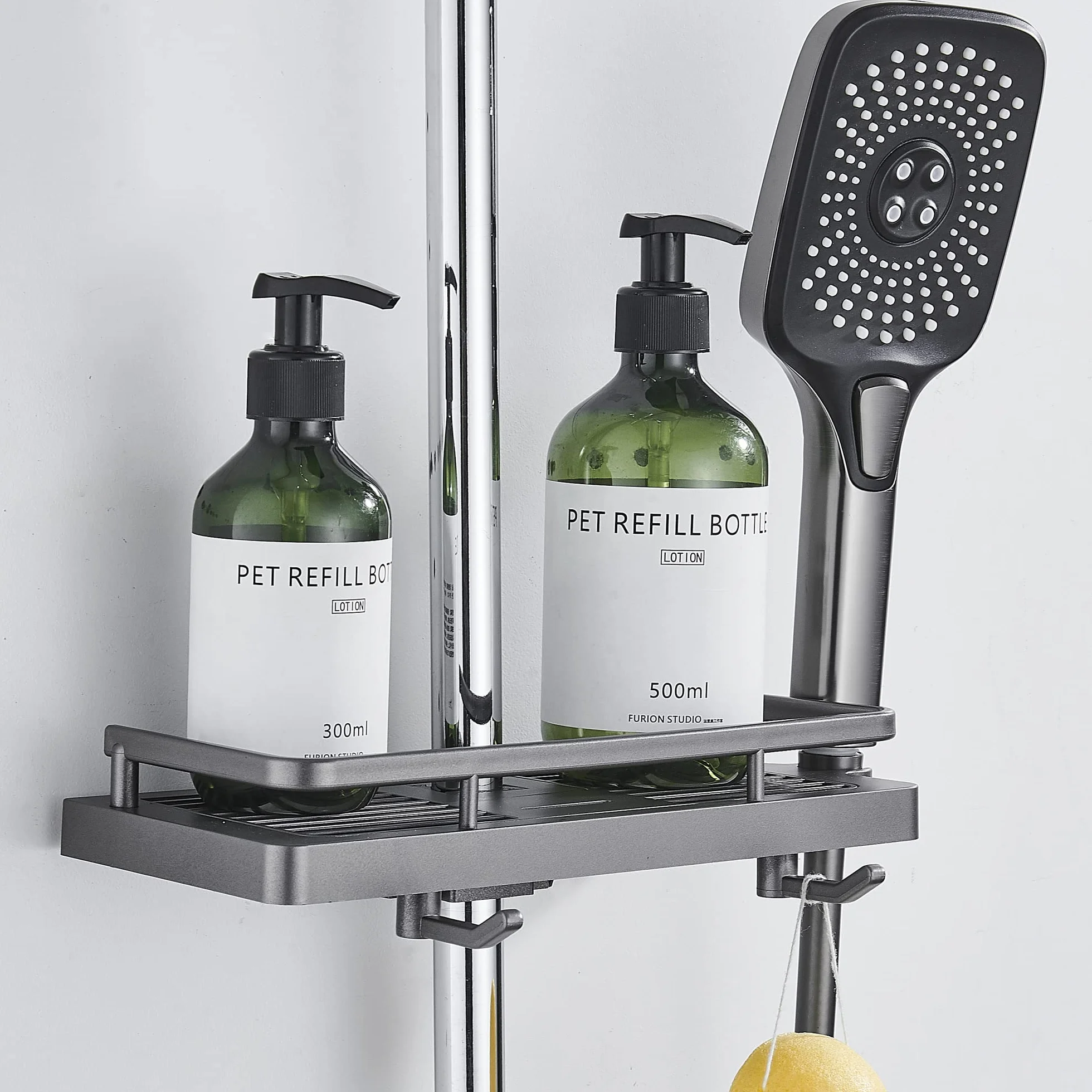 Mensola Doccia da Appendere Senza Forare Portaoggetti Bagno Rimovibile ABS Fibbia Soffione Gancio Asta 21-25mm Grigio