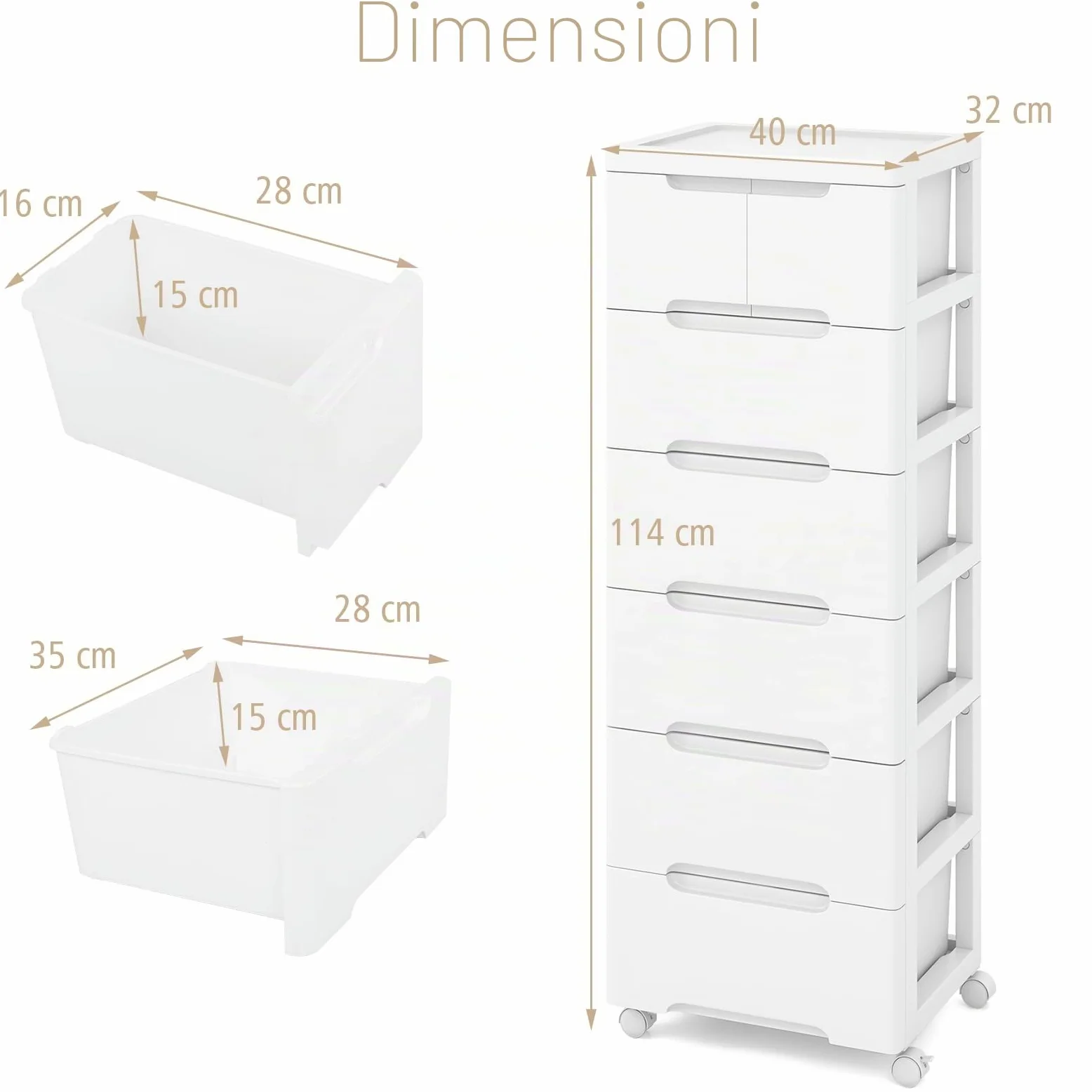 KOMFOTTEU Cassettiera con 4 Ruote a 4/5/6 Cassetti, Carrello Portaoggetti in Plastica, Carrellino Salvaspazio per Bagno, Cucina, Soggiorno, Camera da Letto, Bianco (6 Cassetti)