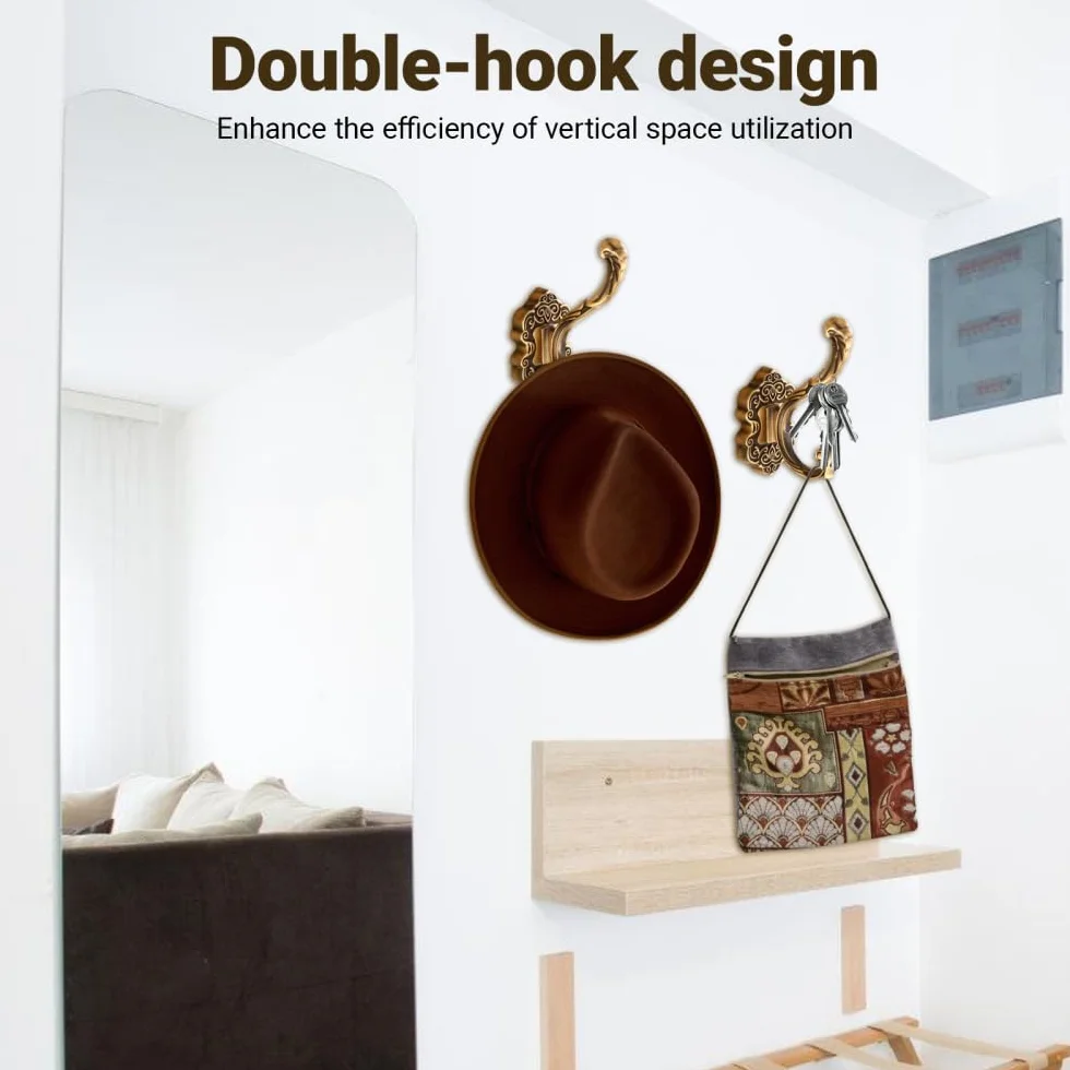 DONGKER Ganci Appendiabiti Vintage 4 Pezzi Gancio Metallo da Muro Doppi Resistenti con Viti
