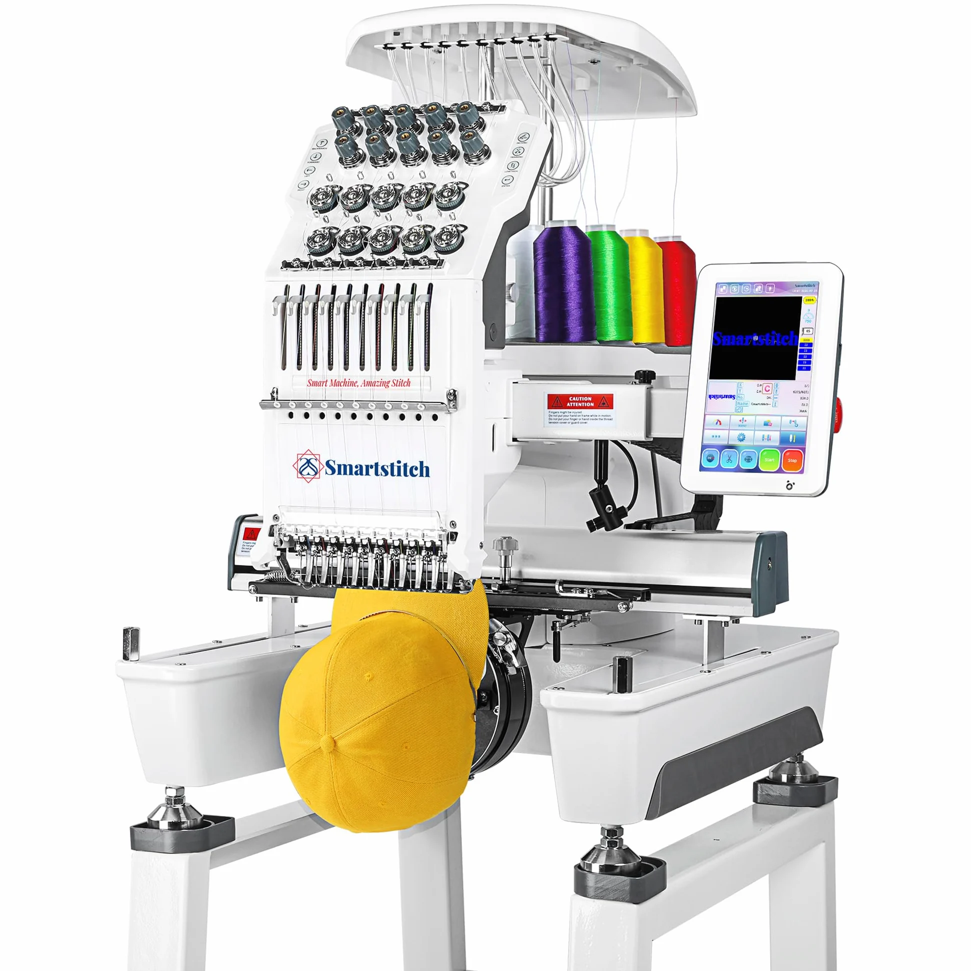 Smartstitch S-1001 Macchina da Ricamo Aggiornata 10 Aghi,Velocità Massima 1200SPM,Touch Screen 7",Area di Ricamo 24x36cm(9.5x14.2"),Macchine da Ricamo Commerciali per Tessuti Piatti,Cappelli,Magliette