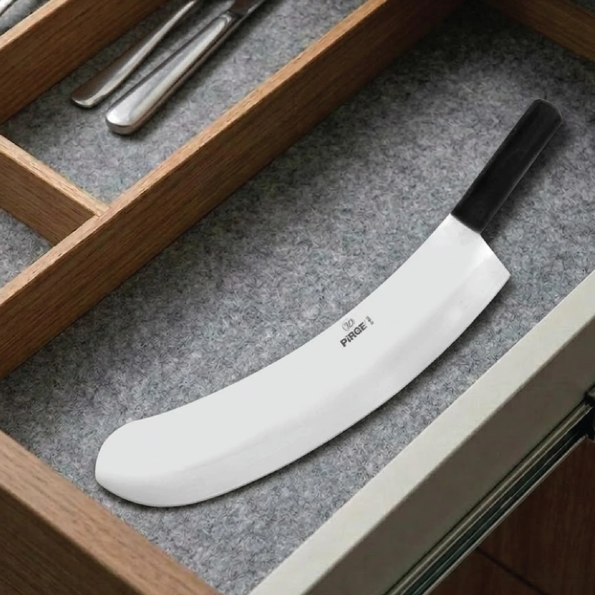 Pirge Ecco Mezzaluna Cucina Grande per Carne 55 cm - Coltello Monolama per Erbe, Macellaio, Cucina Professionale - Coltello da Cucina in Acciaio Inossidabile - Design Ergonomico con Manico in Plastica