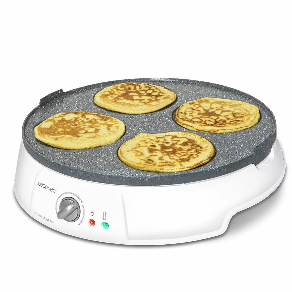 Cecotec Crepe Maker Fun Crepe stone Twin 1200W 30.5 cm Antiaderente RockStone Piastra Reversibile Termostato Regolabile Rullo Spatola
