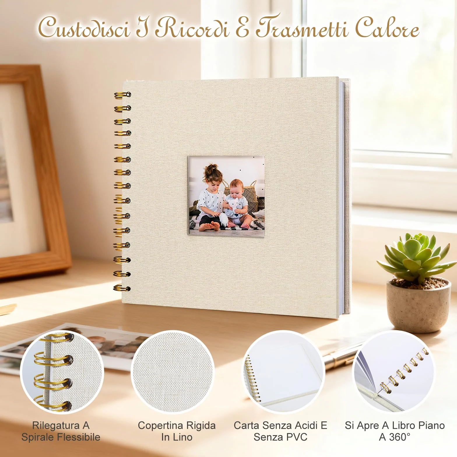 Album Foto 20,5x20,5 cm, 20 Pagine Libro Foto da Personalizzare - Album Scrapbook da Completare, Libro ad Anelli per Bebè, Matrimonio, Compleanno