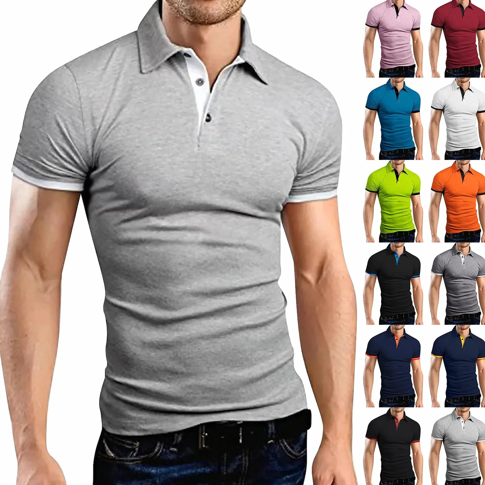 Polo da uomo slim fit maglietta sportiva elasticizzata traspirante colletto risvolto maniche corte corsa allenamento