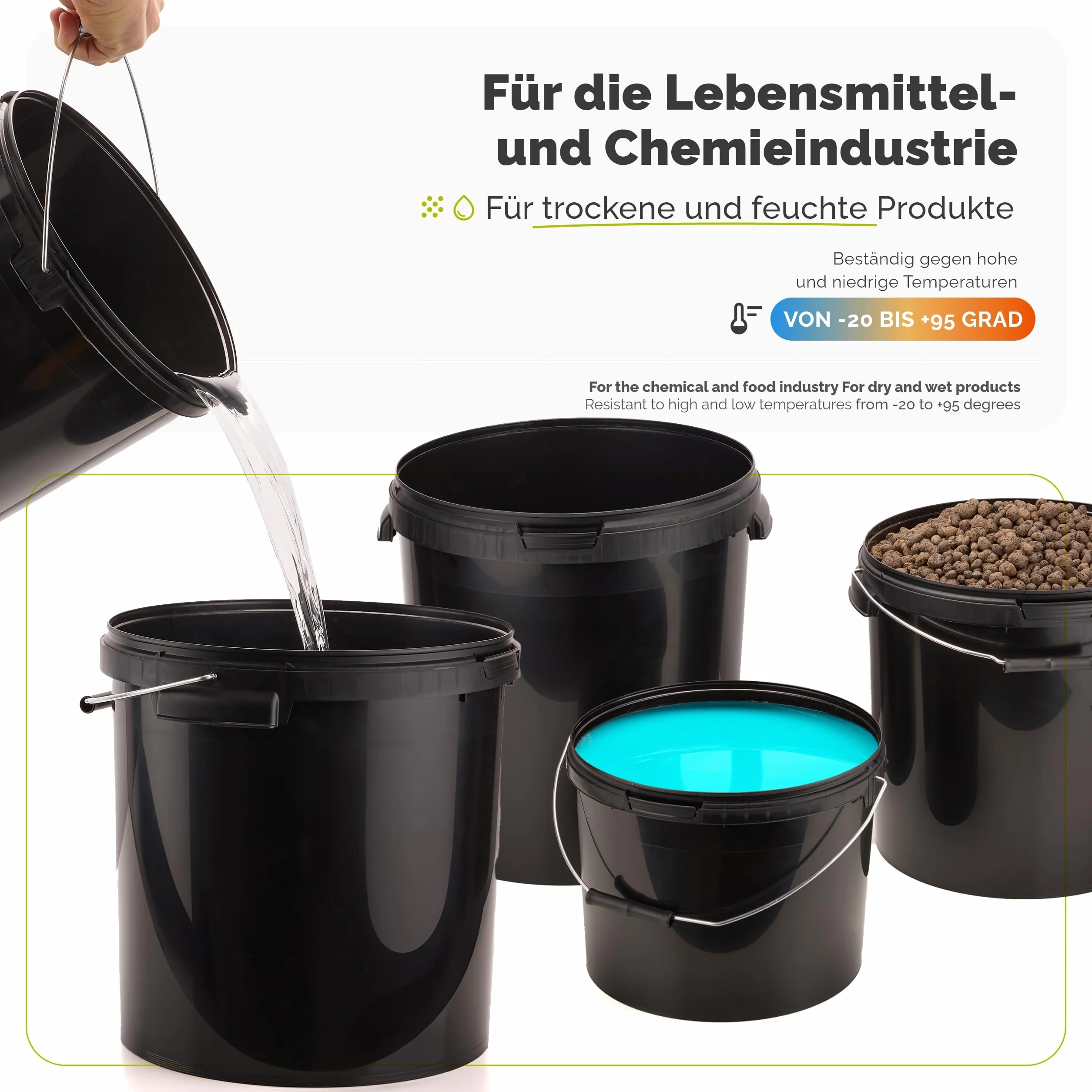 Garronda Secchio con coperchio 16 L per la conservazione di prodotti alimentari e chimici 5 Pezzi Nero GD-0104
