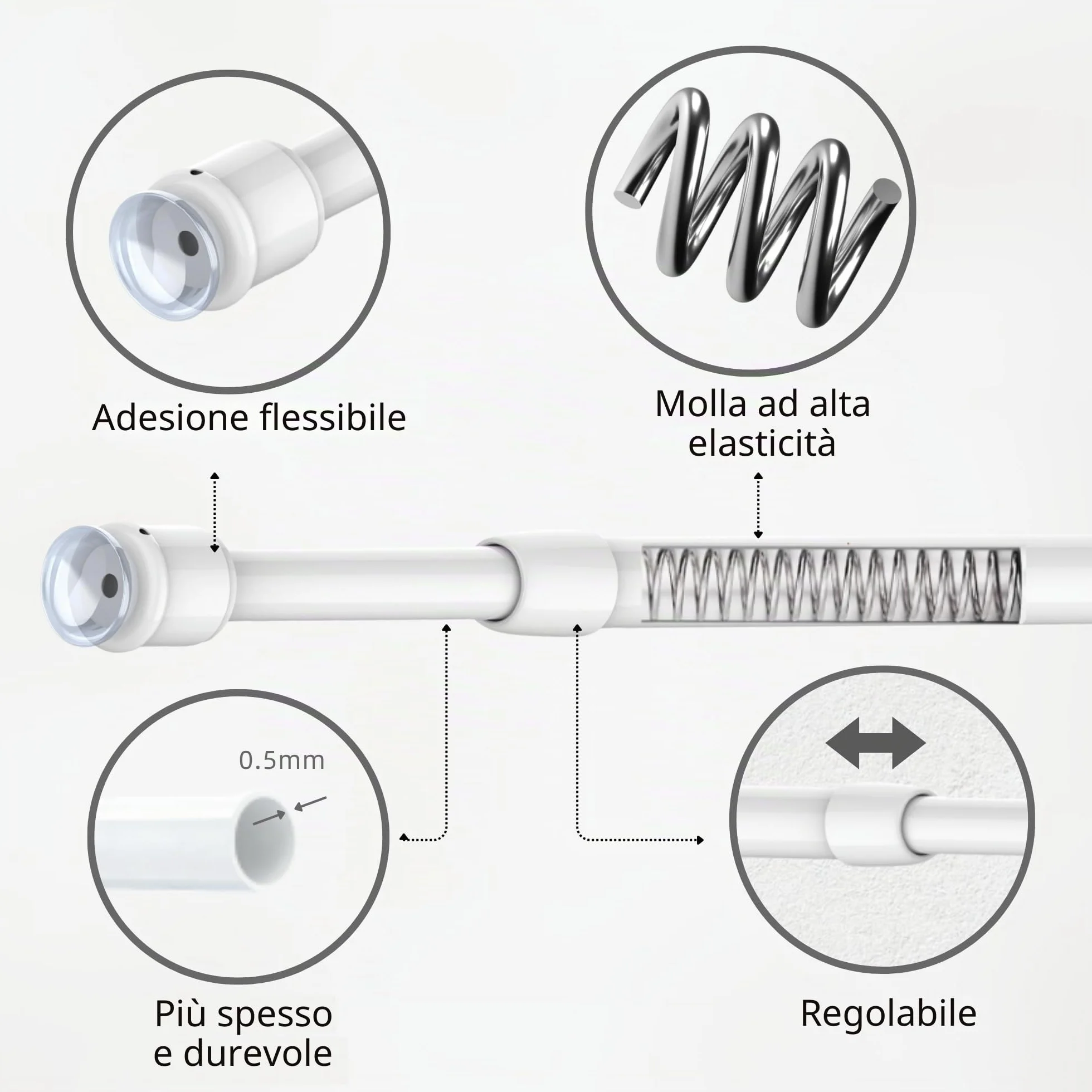 Bacchette per Tende Senza Forare 2 Pezzi Fissaggio a Pressione Diametro 7.6/10mm Bianco 30-45 cm
