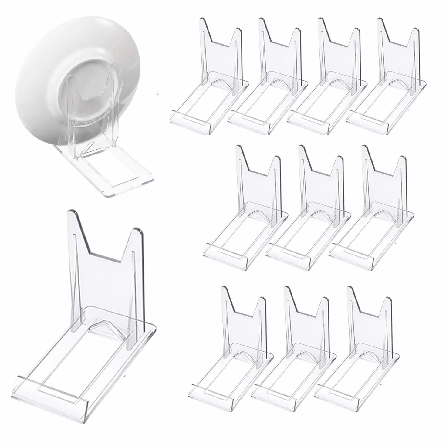 12 Pezzi Porta Piatti da Esposizione Supporto per Espositore Trasparente Regolabile Cavalletti di Plastica Trasparente Portapiatti In Acrilico per Display Piatti Piani, Foto, Segnaposti